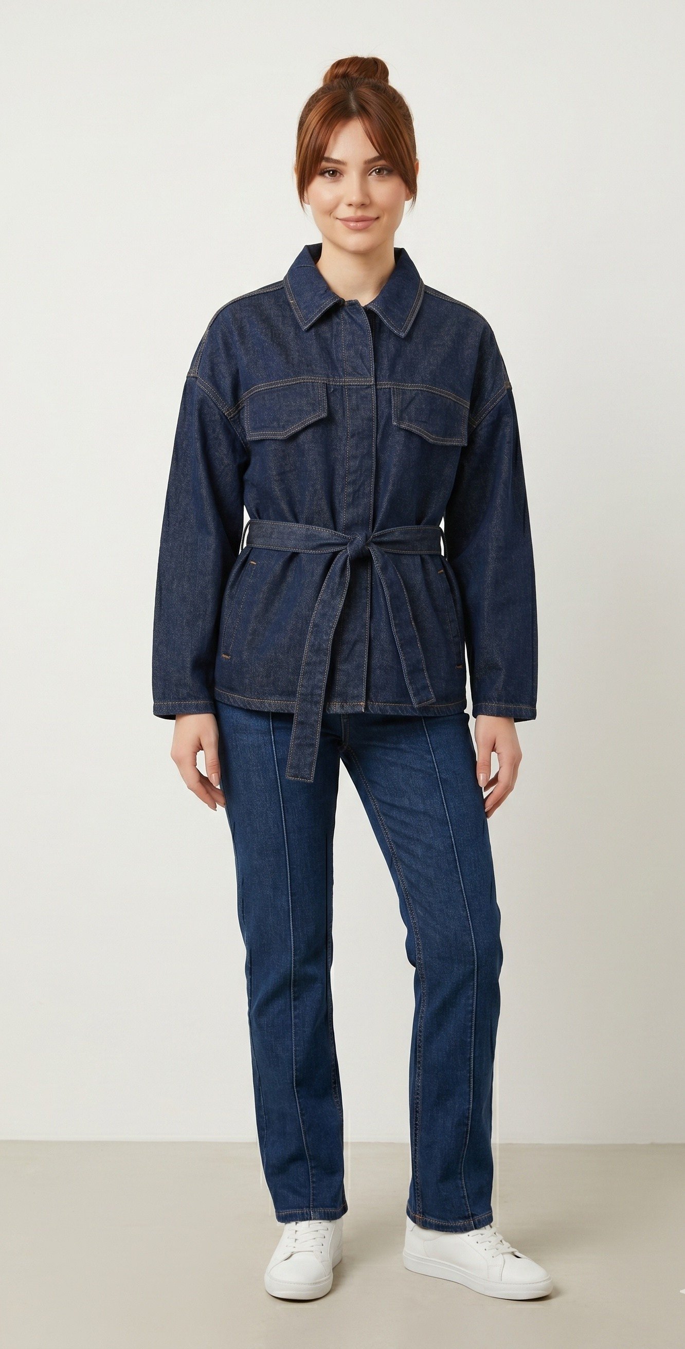 OLIVE-0274-1 JEAN CEKET LACİVERT