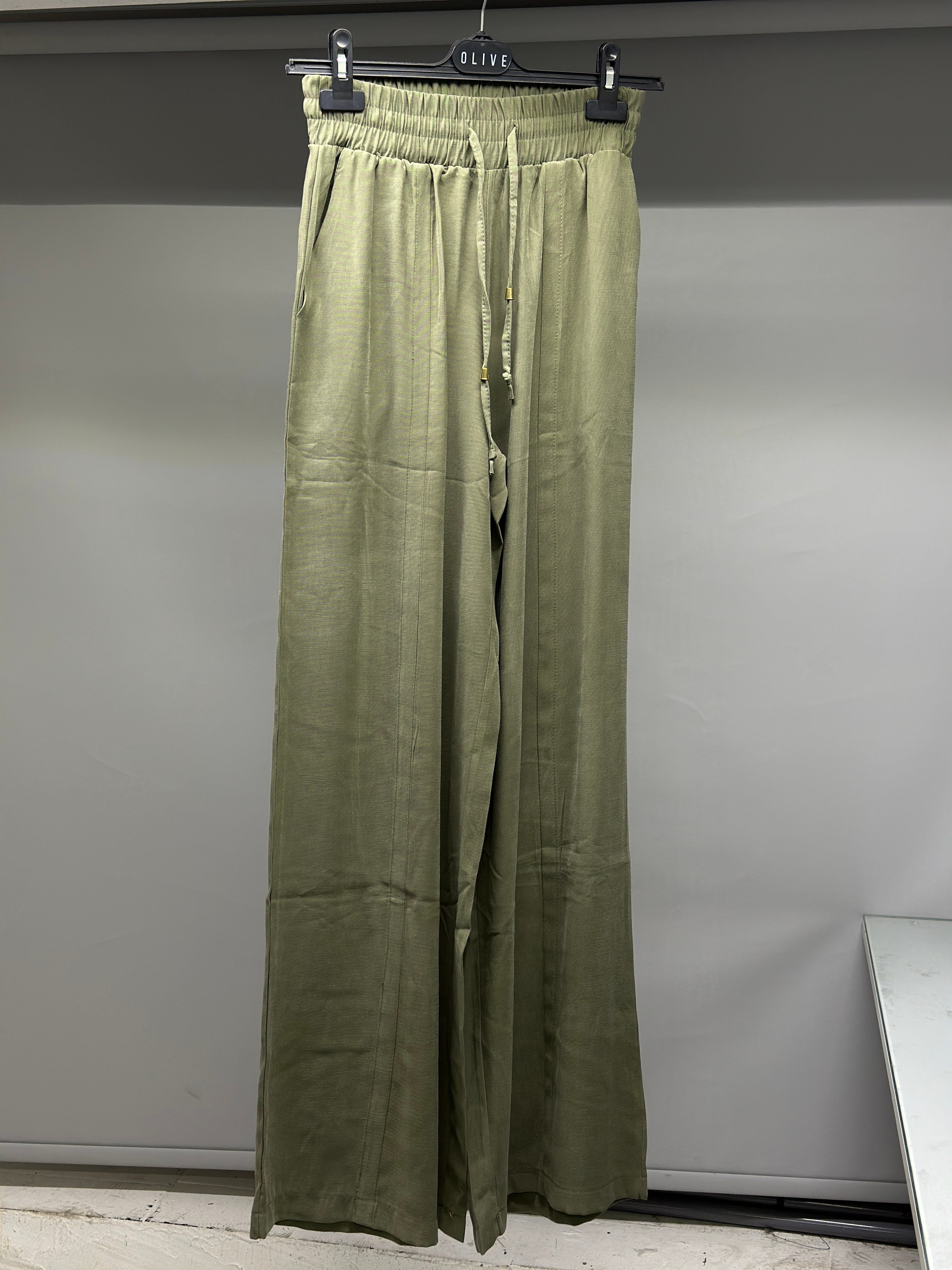 OLIVE-0893 DİKİŞLİ TENSEL PANTOLON HAKİ