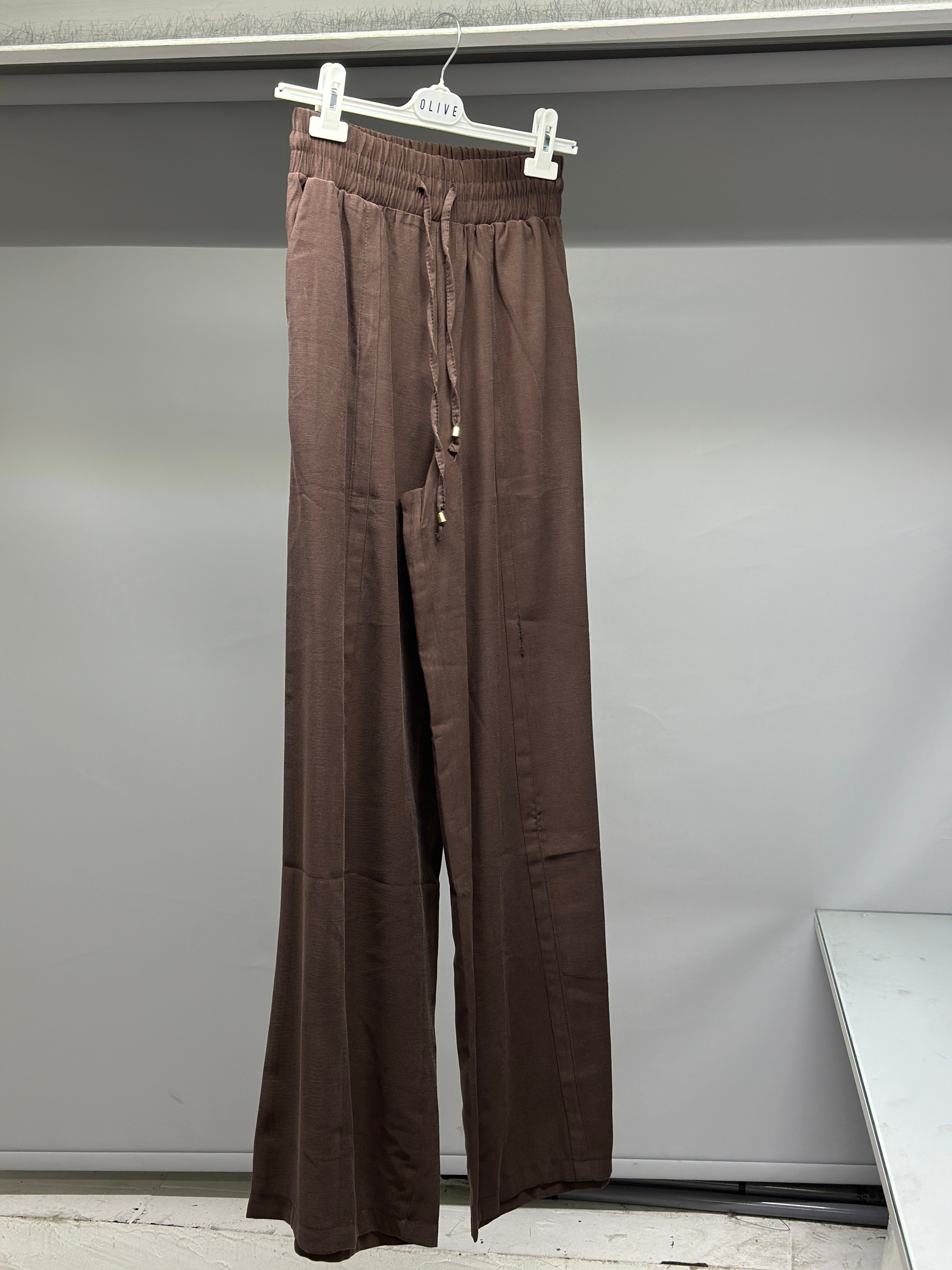 OLIVE-0893 DİKİŞLİ TENSEL PANTOLON KAHVE