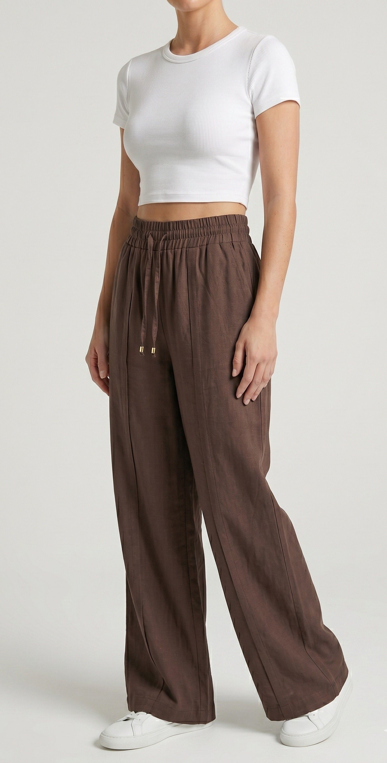 OLIVE-0893 DİKİŞLİ TENSEL PANTOLON KAHVE