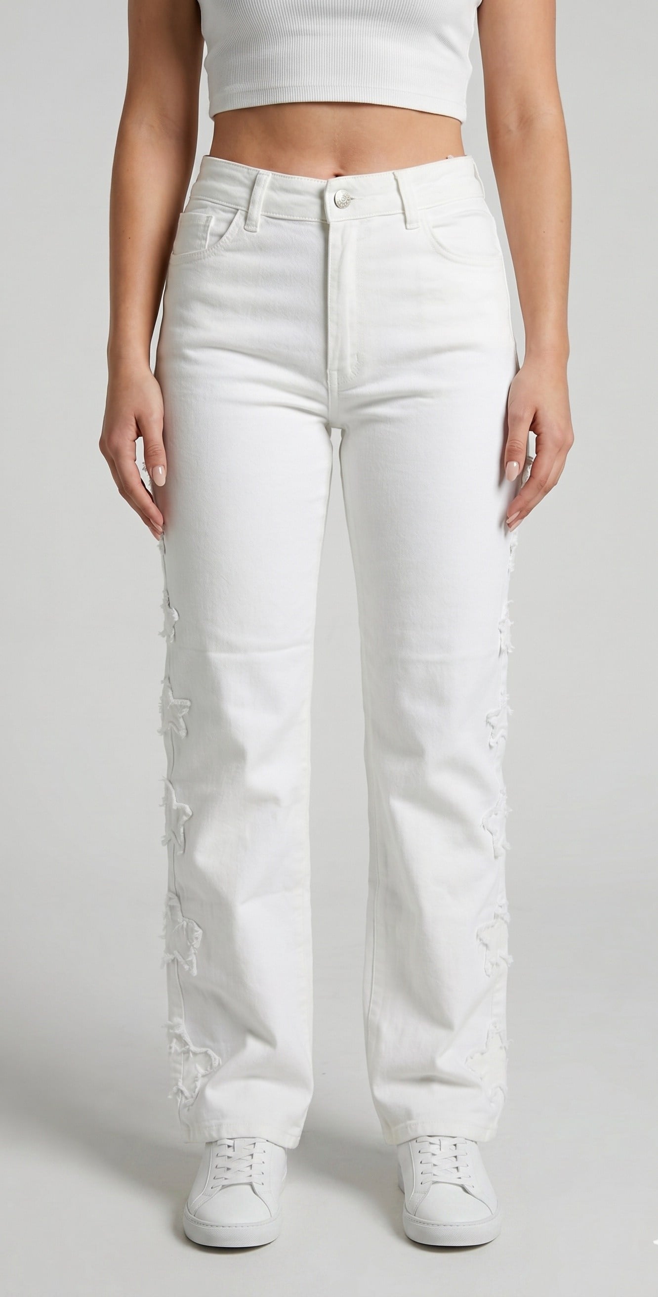 OLIVE-0960 YILDIZ DETAY JEAN BEYAZ