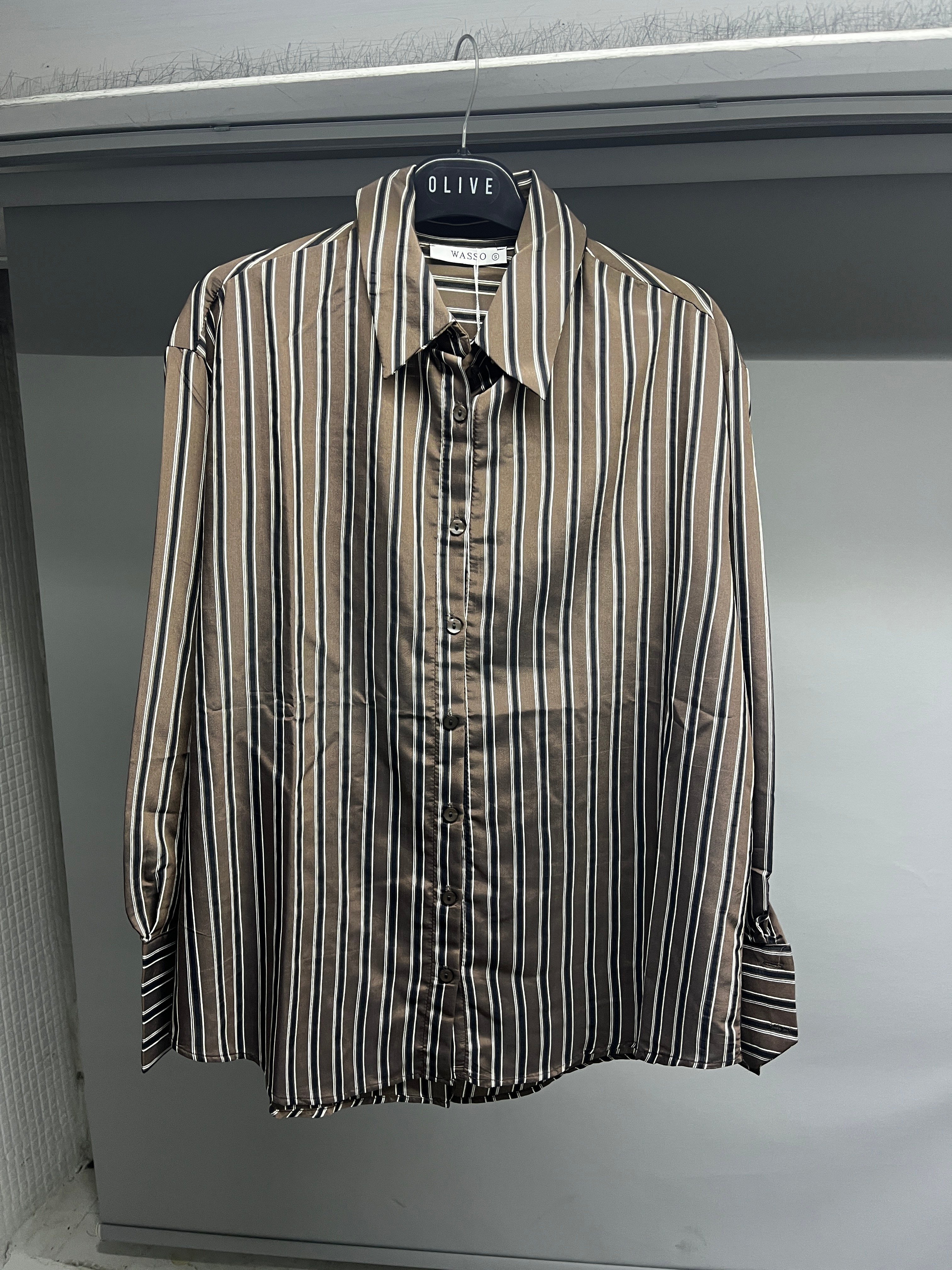 OLIVE-1002 ZR ÇİZGİLİ GÖMLEK KAHVE