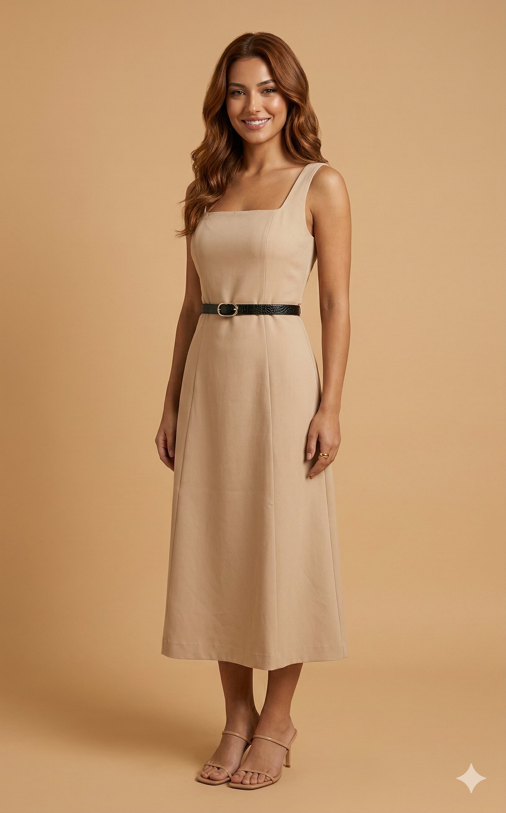 OLIVE-1021 KARE YAKA KEMER ELBİSE TAŞ