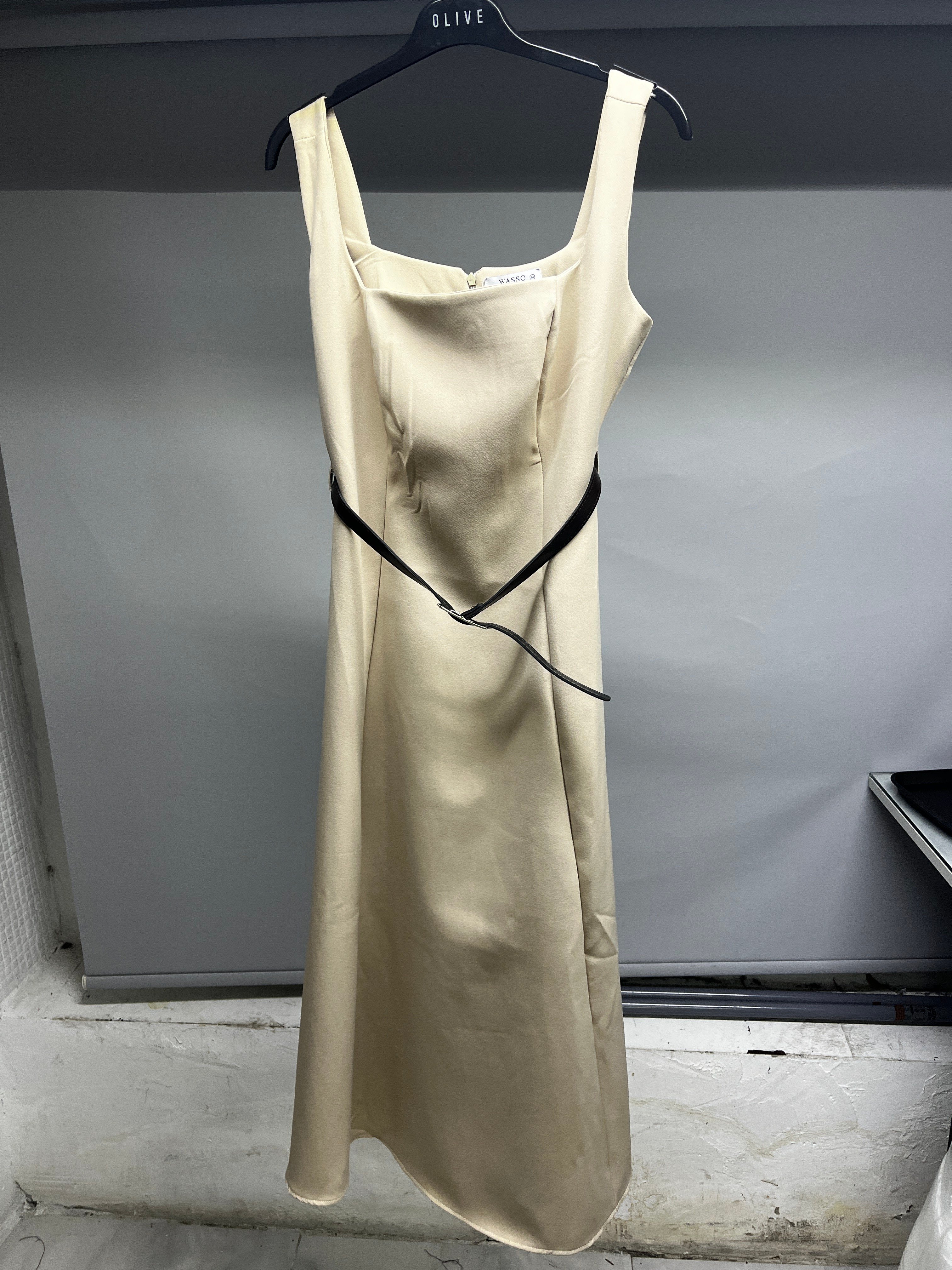 OLIVE-1021 KARE YAKA KEMER ELBİSE TAŞ