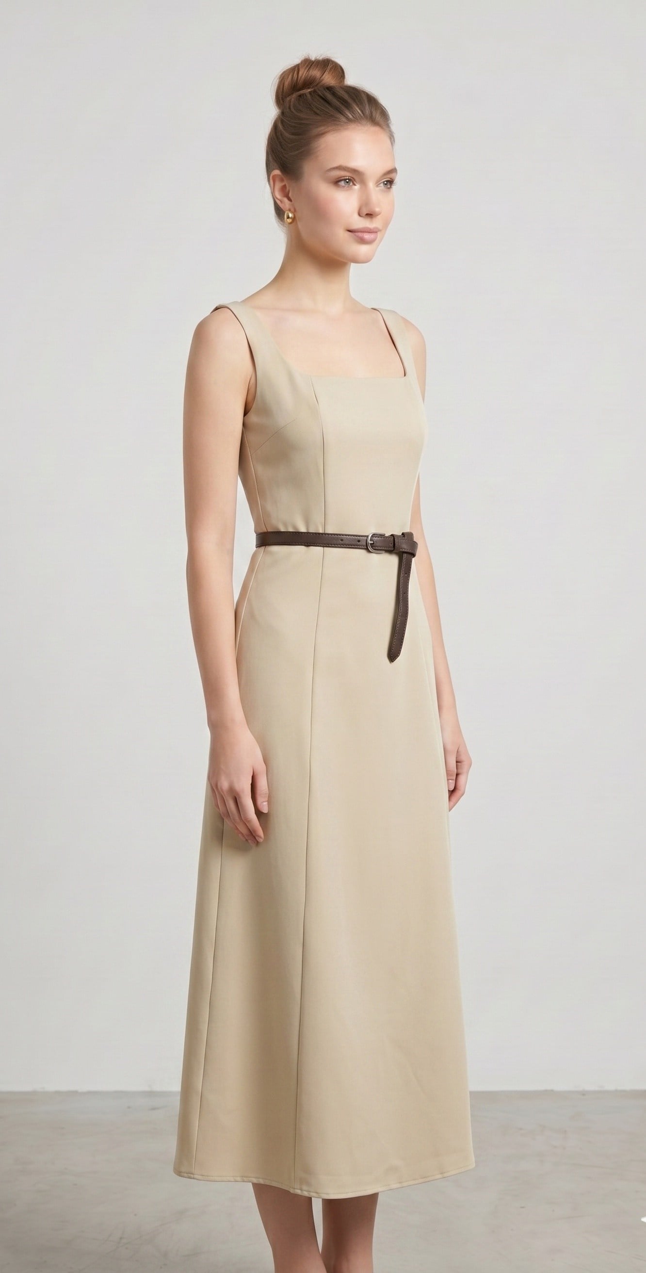 OLIVE-1021 KARE YAKA KEMER ELBİSE TAŞ