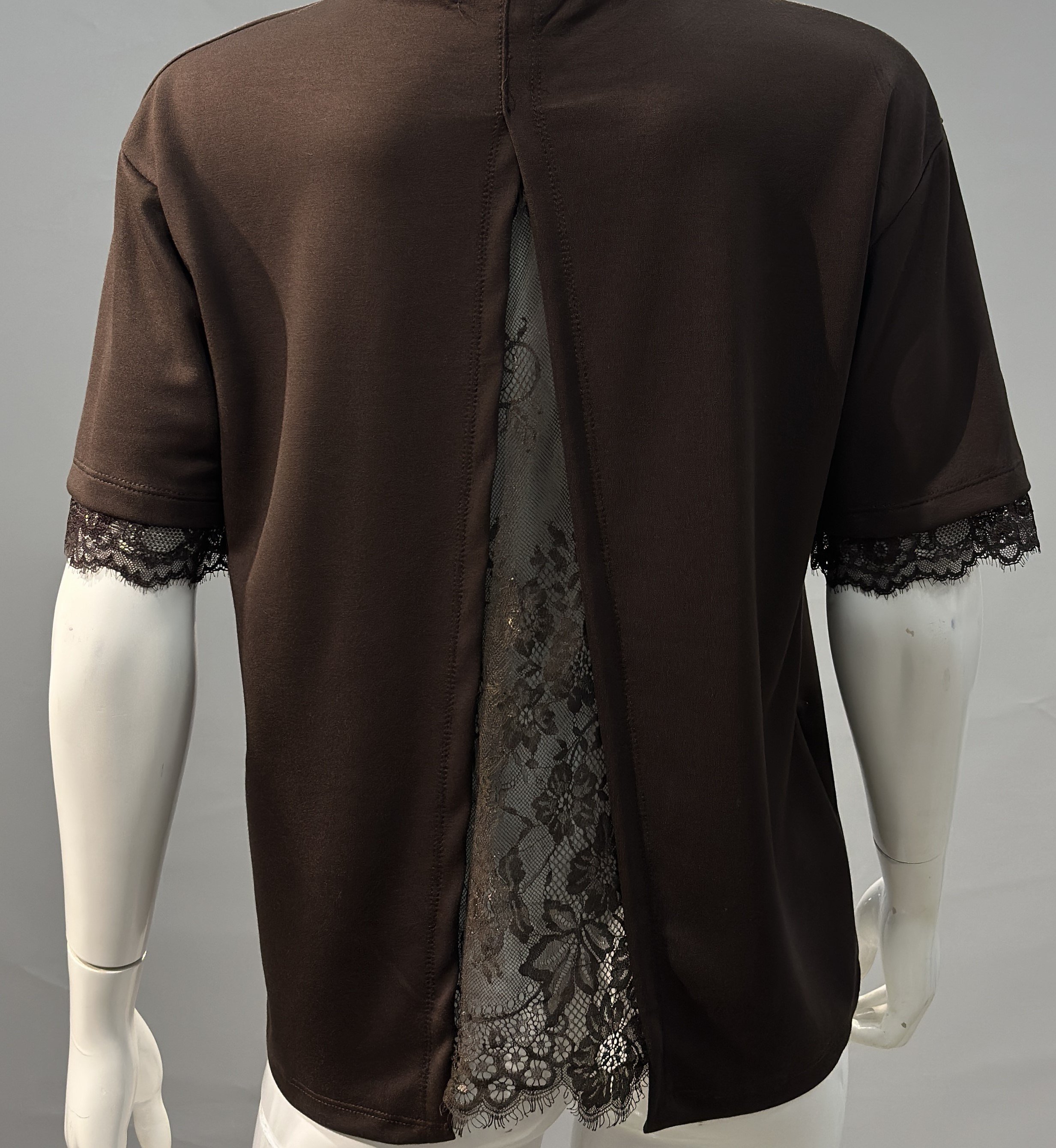 OLIVE-1555 TERS V DANTEL TSHIRT KAHVE