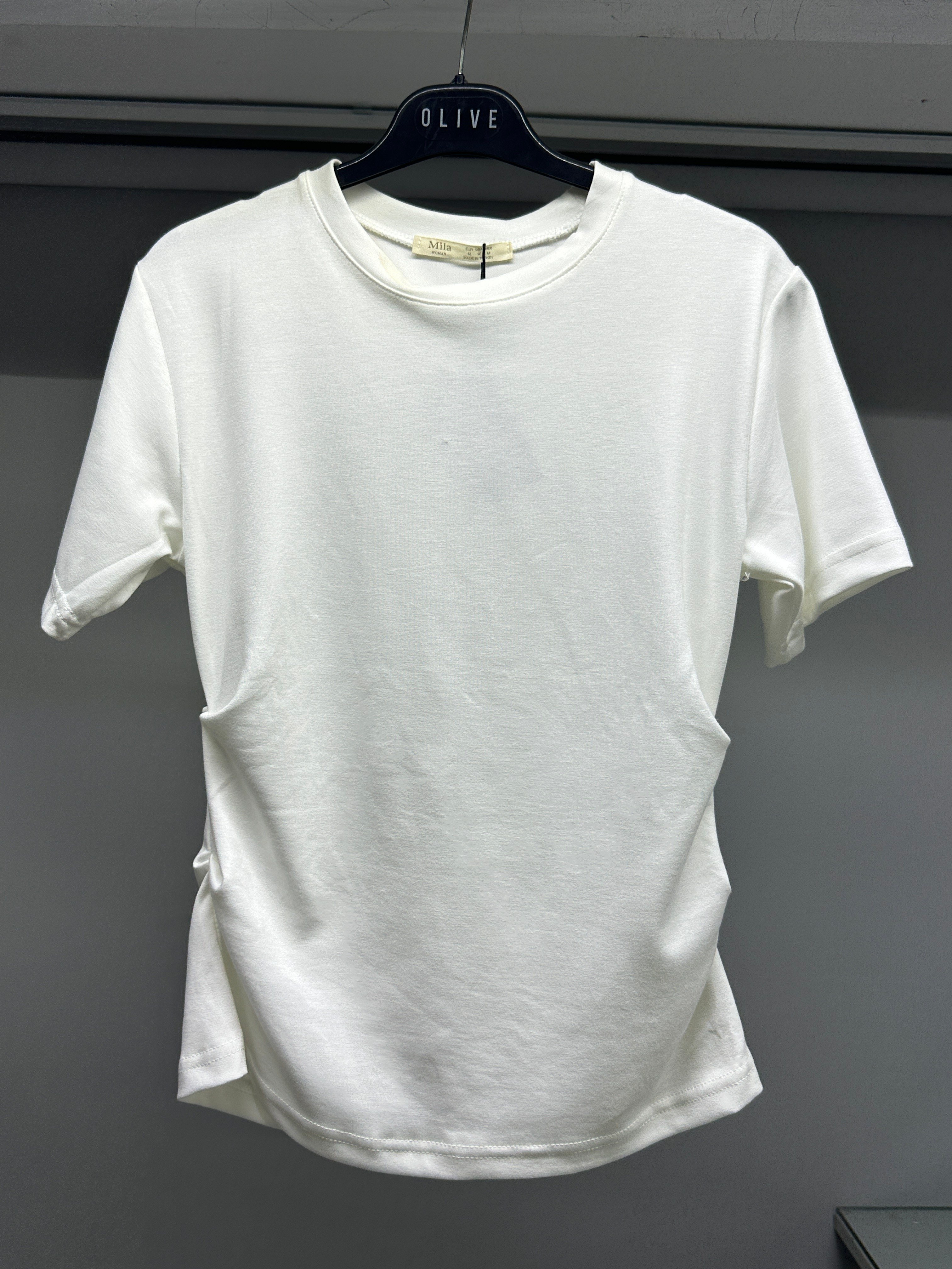 OLIVE-1584 BÜZGÜ KISA KOL TSHIRT BEYAZ