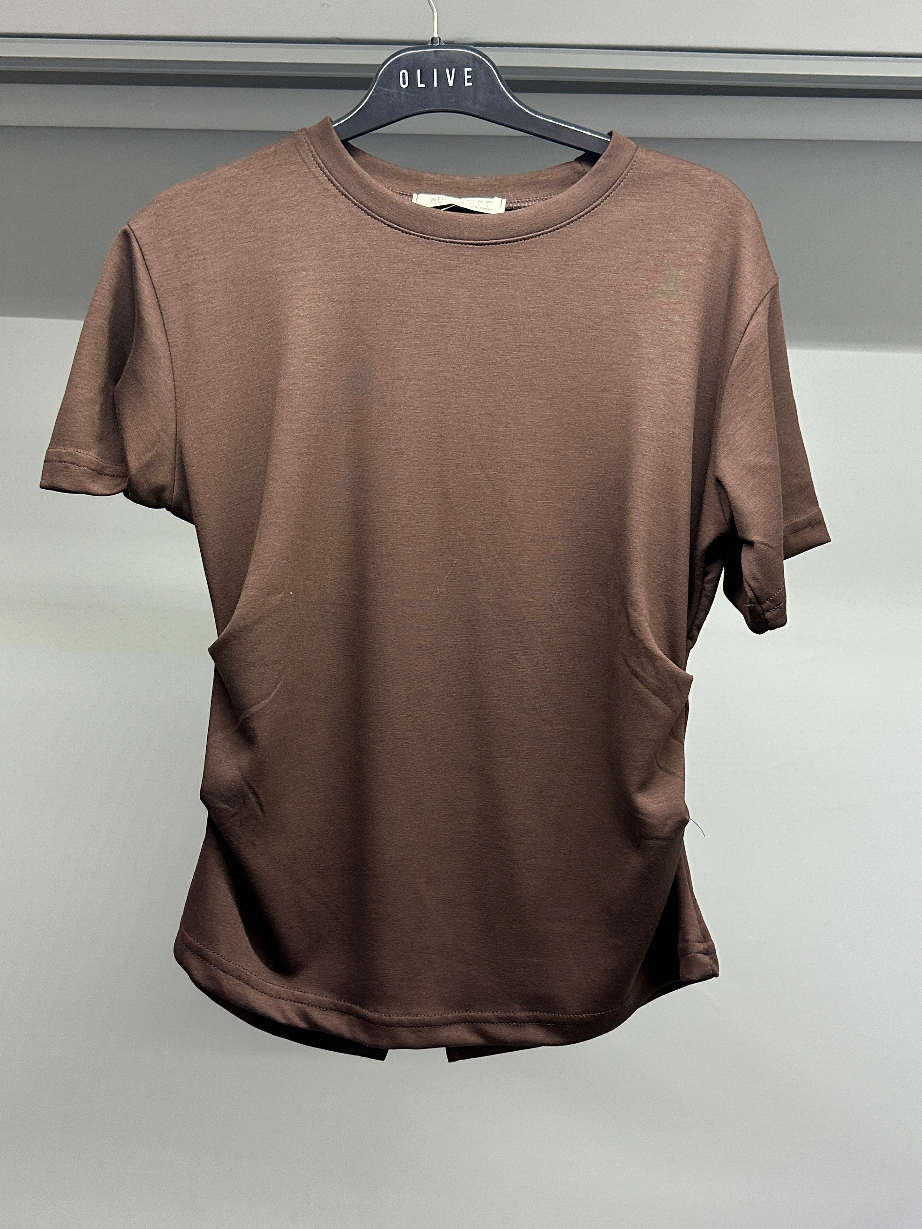 OLIVE-1584 BÜZGÜ KISA KOL TSHIRT KAHVE