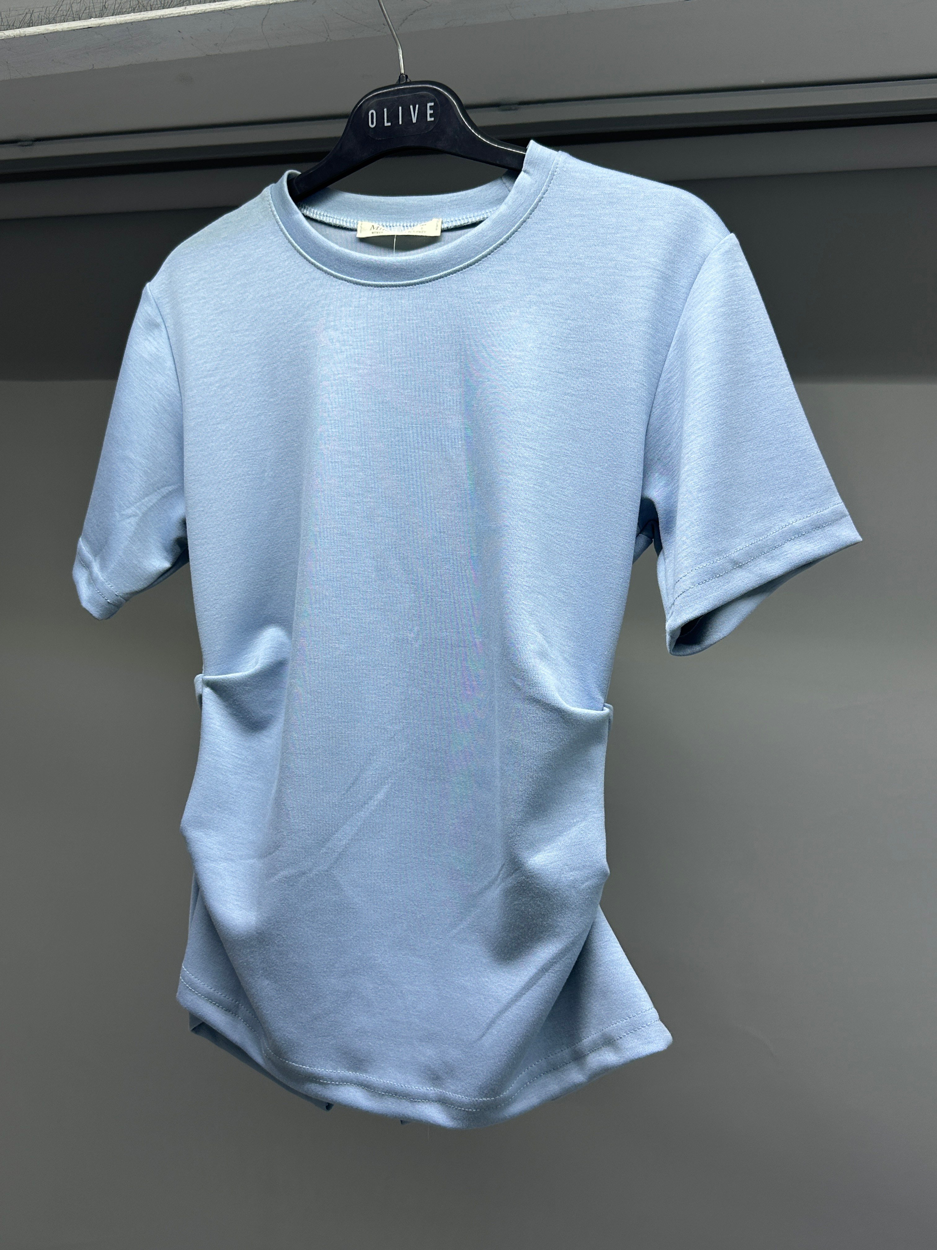 OLIVE-1584 BÜZGÜ KISA KOL TSHIRT MAVİ