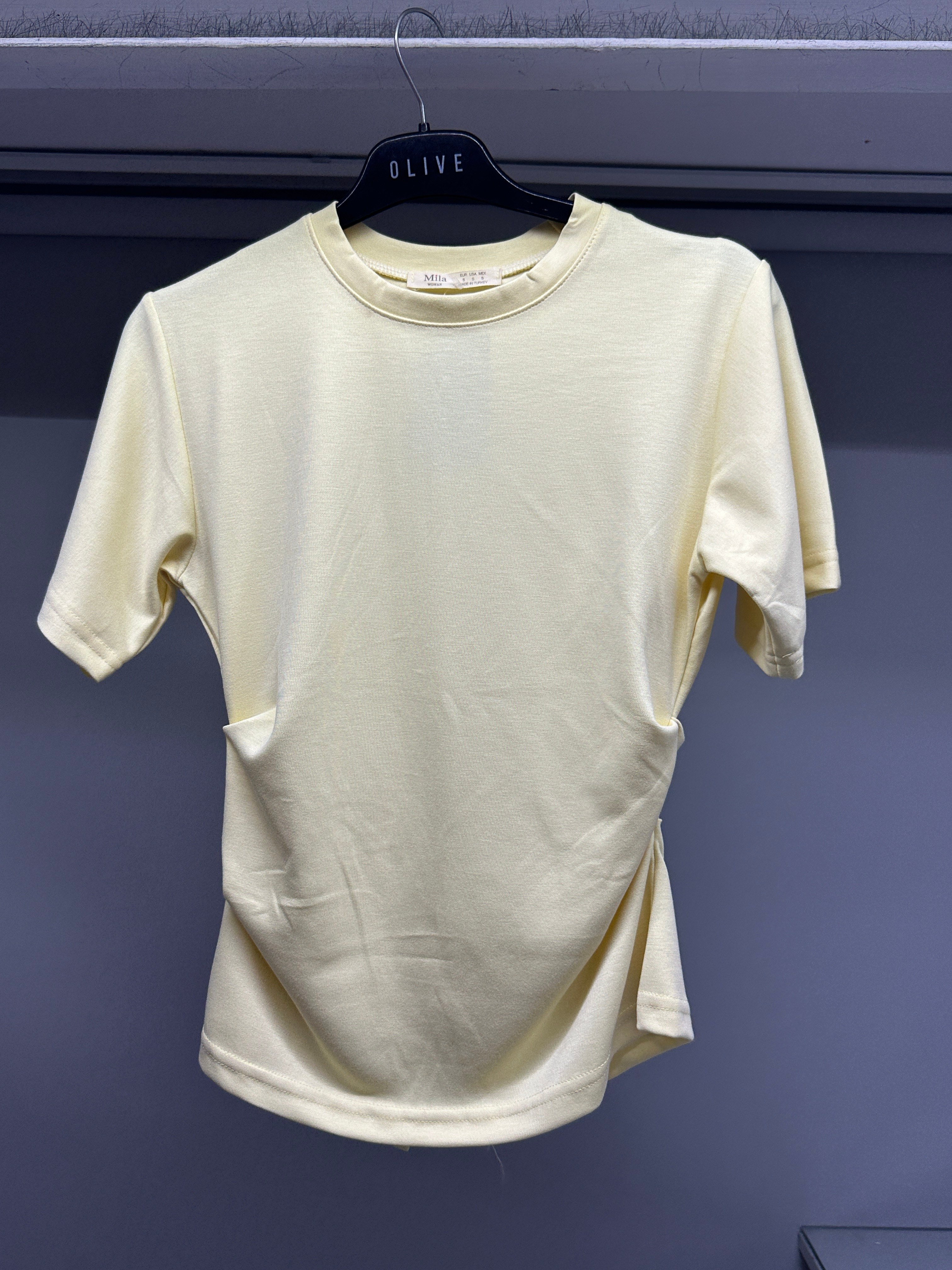 OLIVE-1584 BÜZGÜ KISA KOL TSHIRT SARI