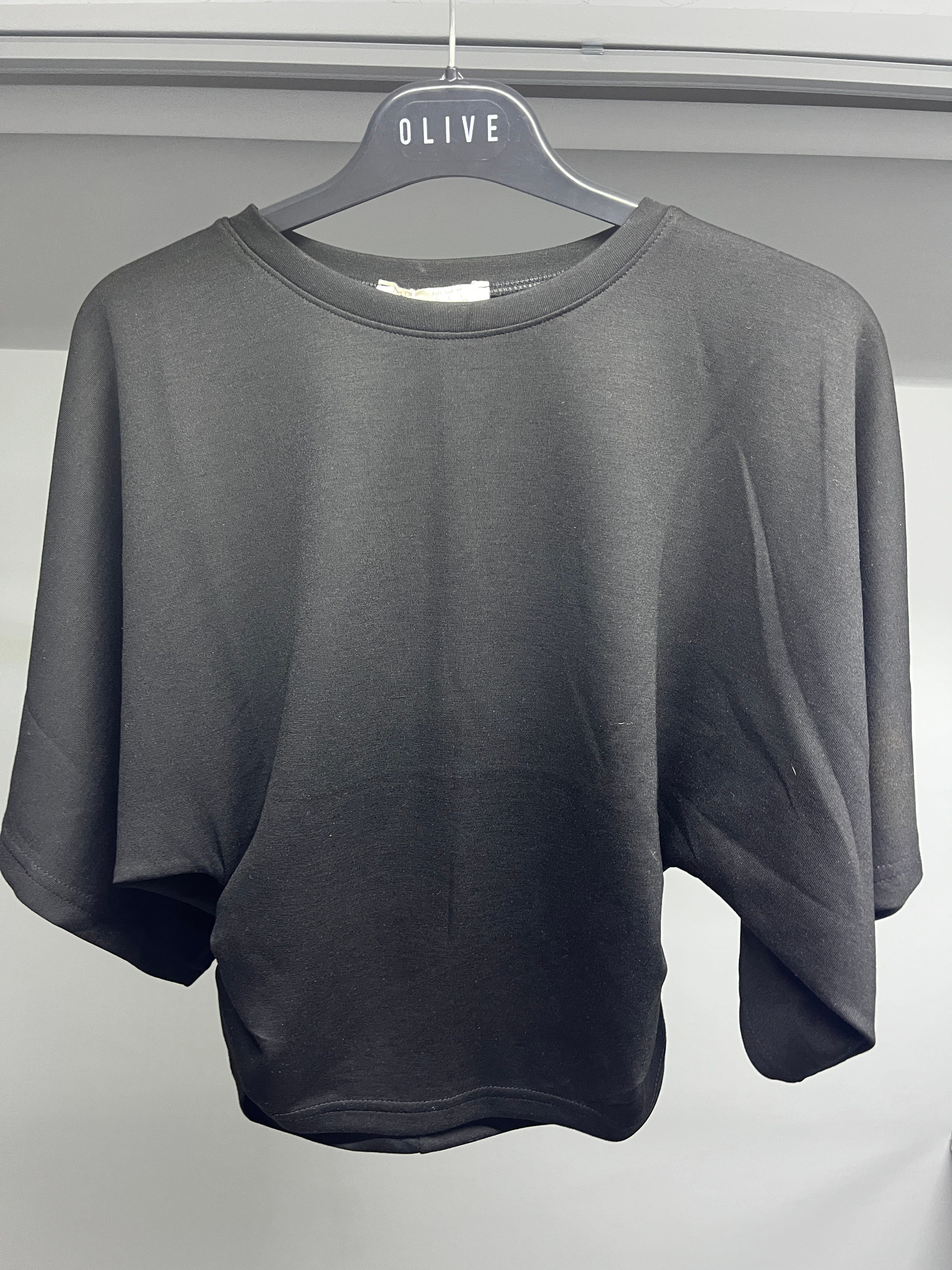 OLIVE-1587 YARASA KISA KOL BLUZ SİYAH