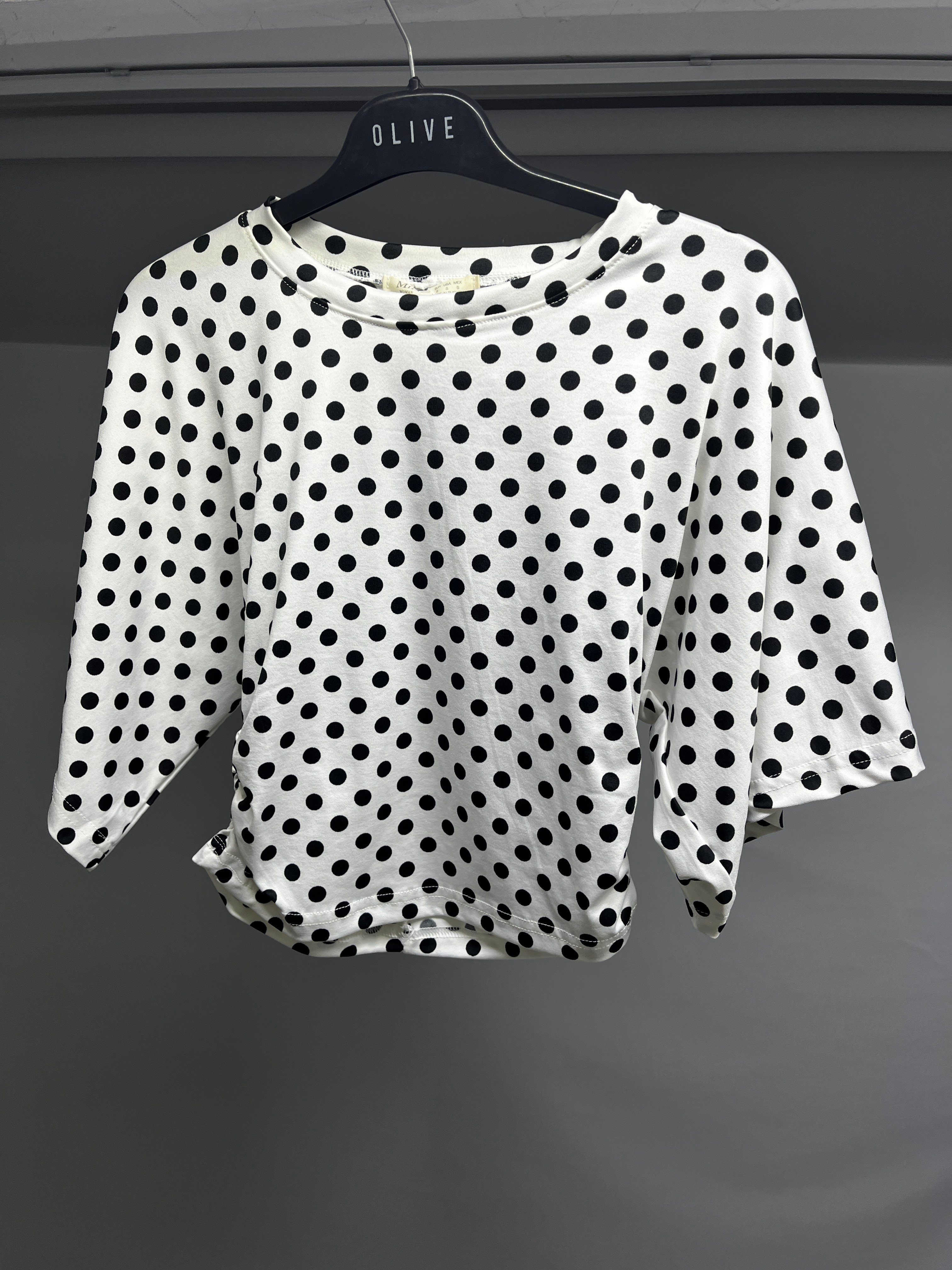 OLIVE-1595 PUANTİYE BÜZGÜ TSHIRT BEYAZ