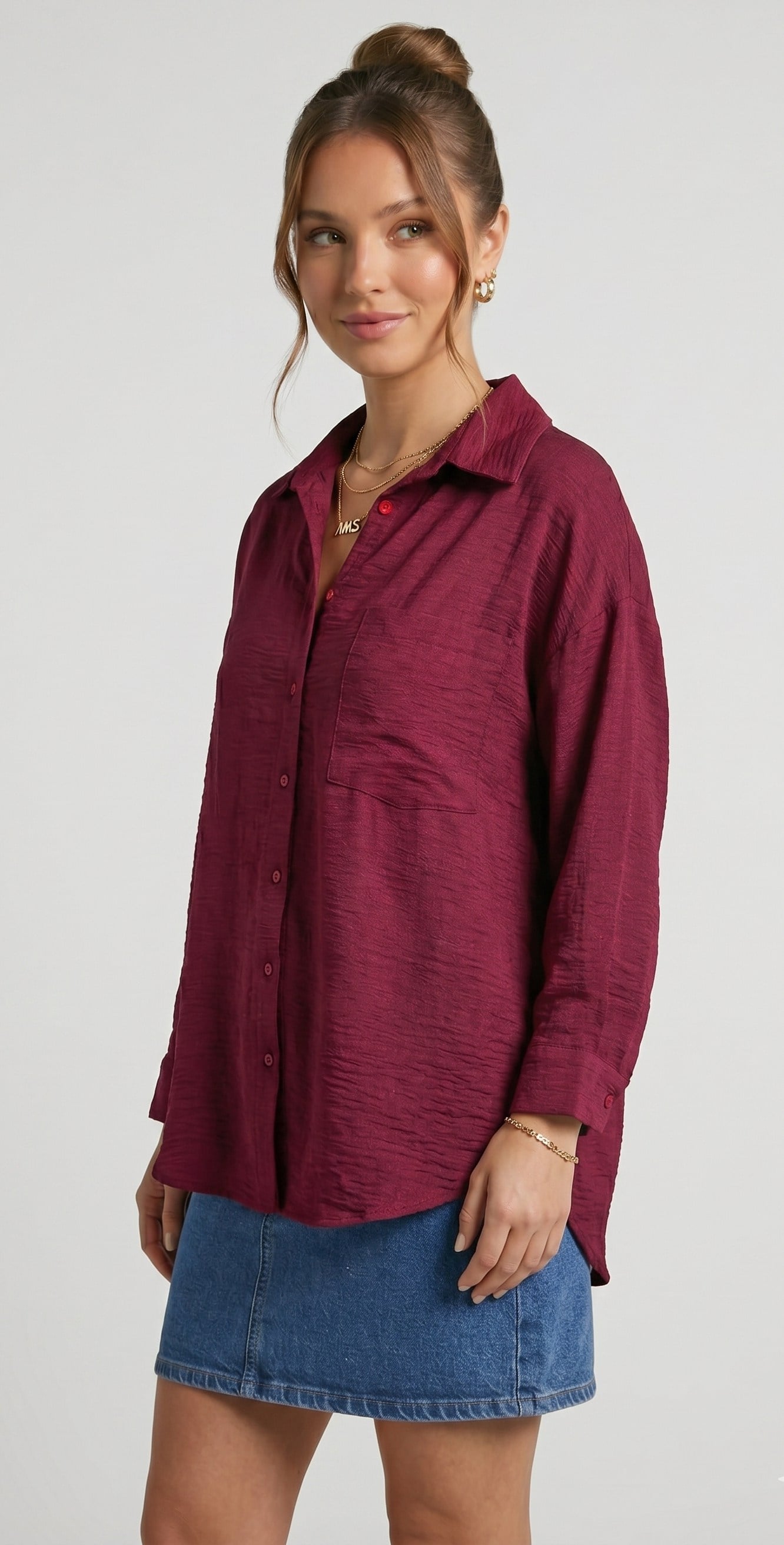 OLIVE-20153 KETEN GÖMLEK BORDO