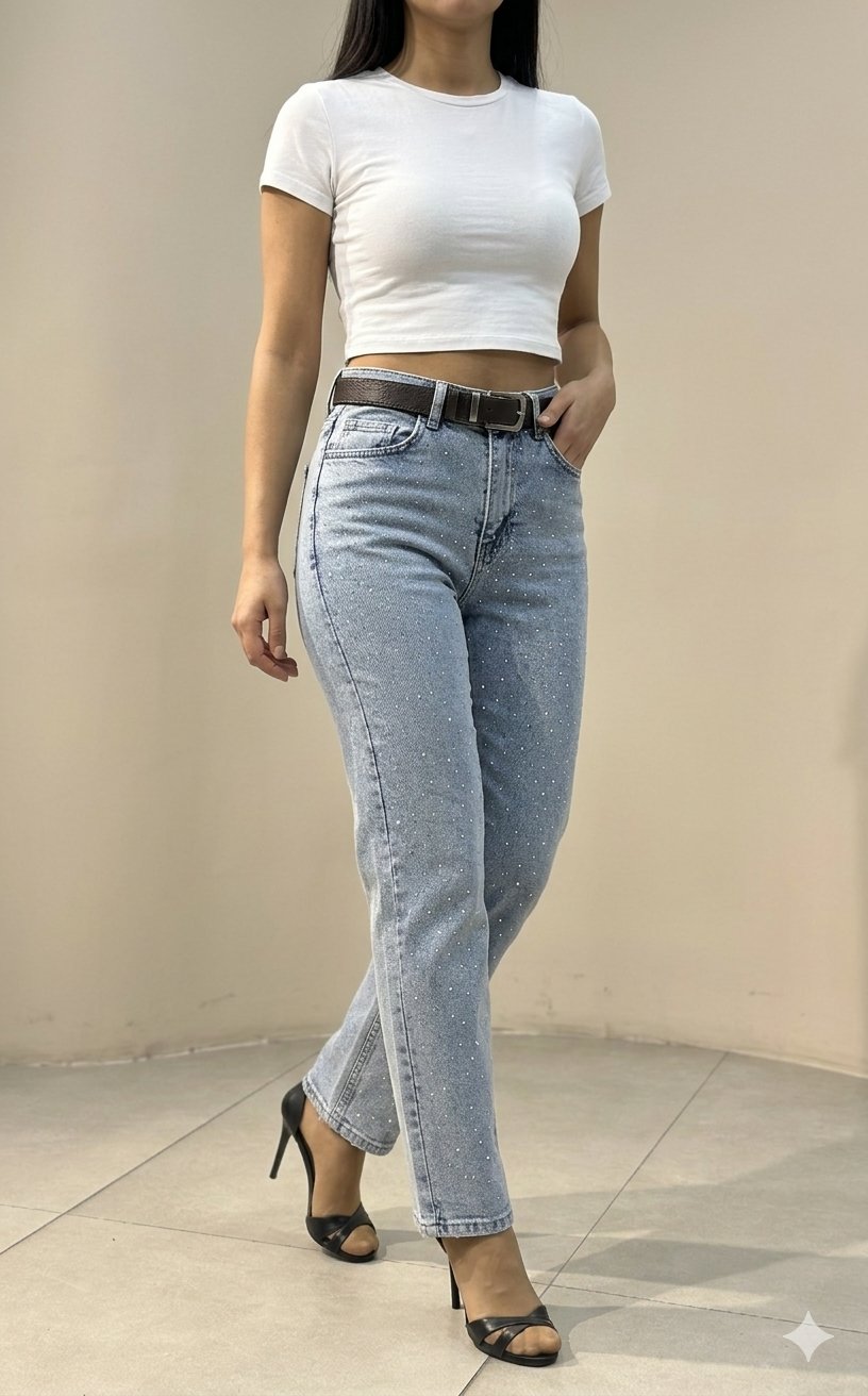 OLIVE-24461 MOM SERPME TAŞ JEAN MAVİ