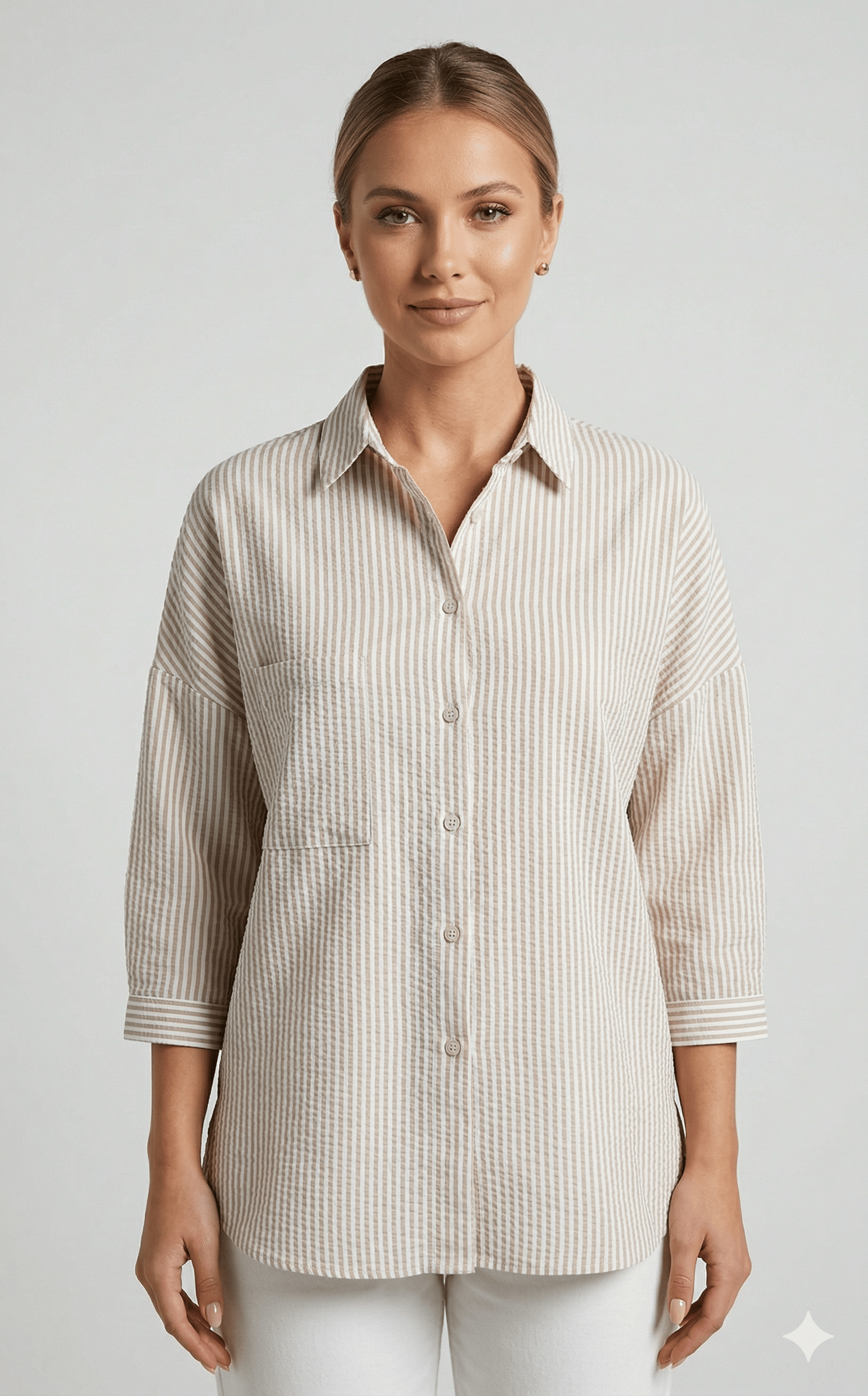 OLIVE-2494 GOFRE ÇİZGİLİ BEJ