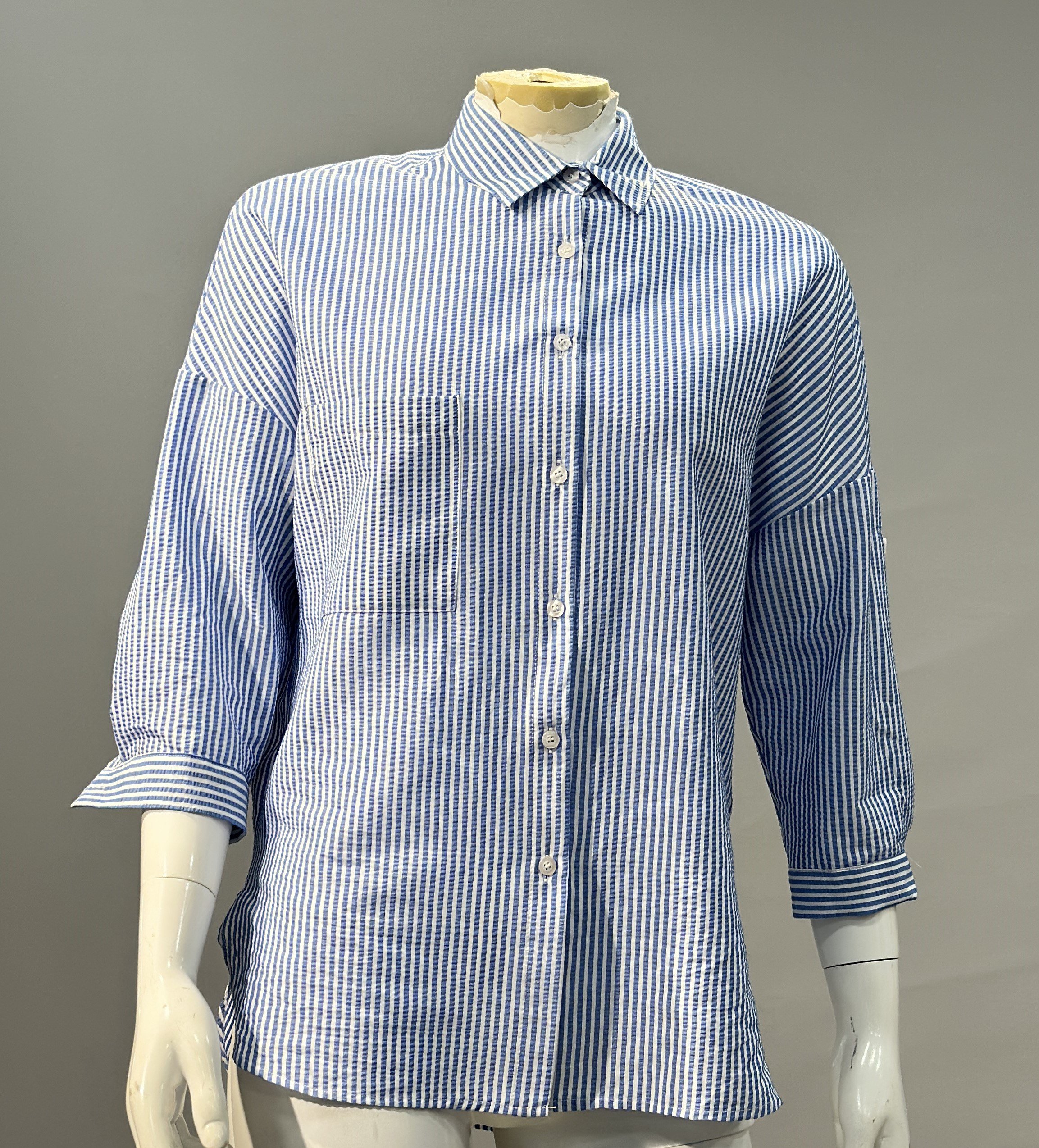 OLIVE-2494 GOFRE ÇİZGİLİ MAVİ