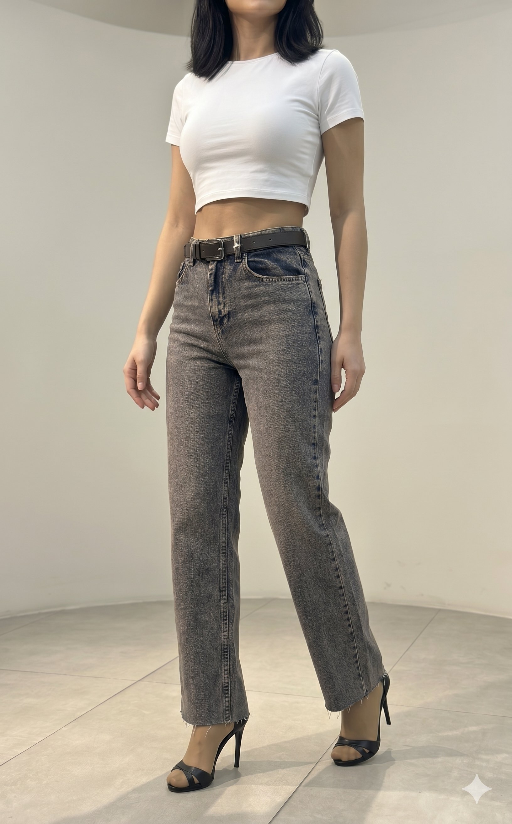 OLIVE-25432 KEMERLİ JEAN PANT. TİNTLİ