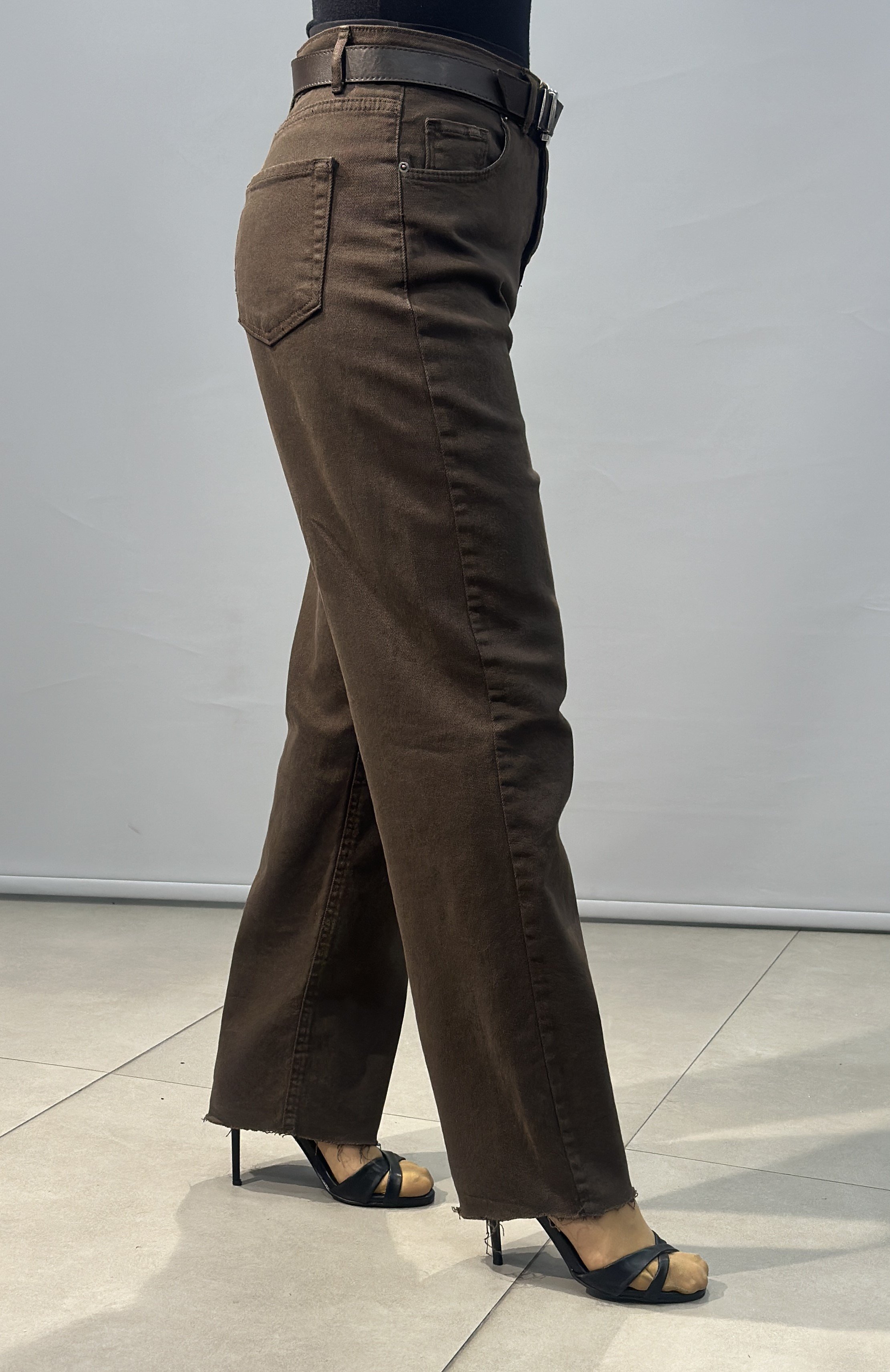 OLIVE-25603 KESİK PAÇA JEAN KAHVE