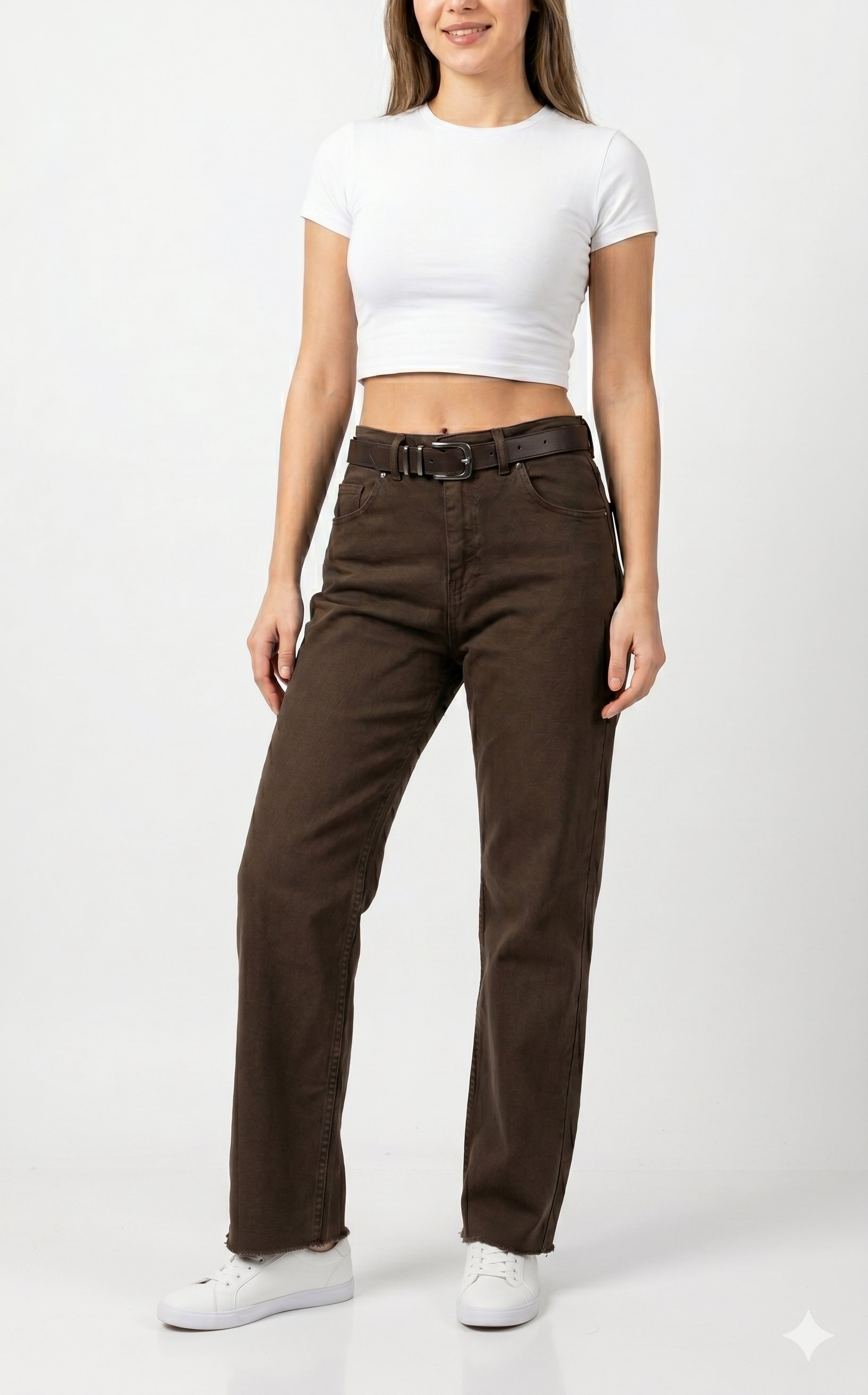 OLIVE-25603 KESİK PAÇA JEAN KAHVE