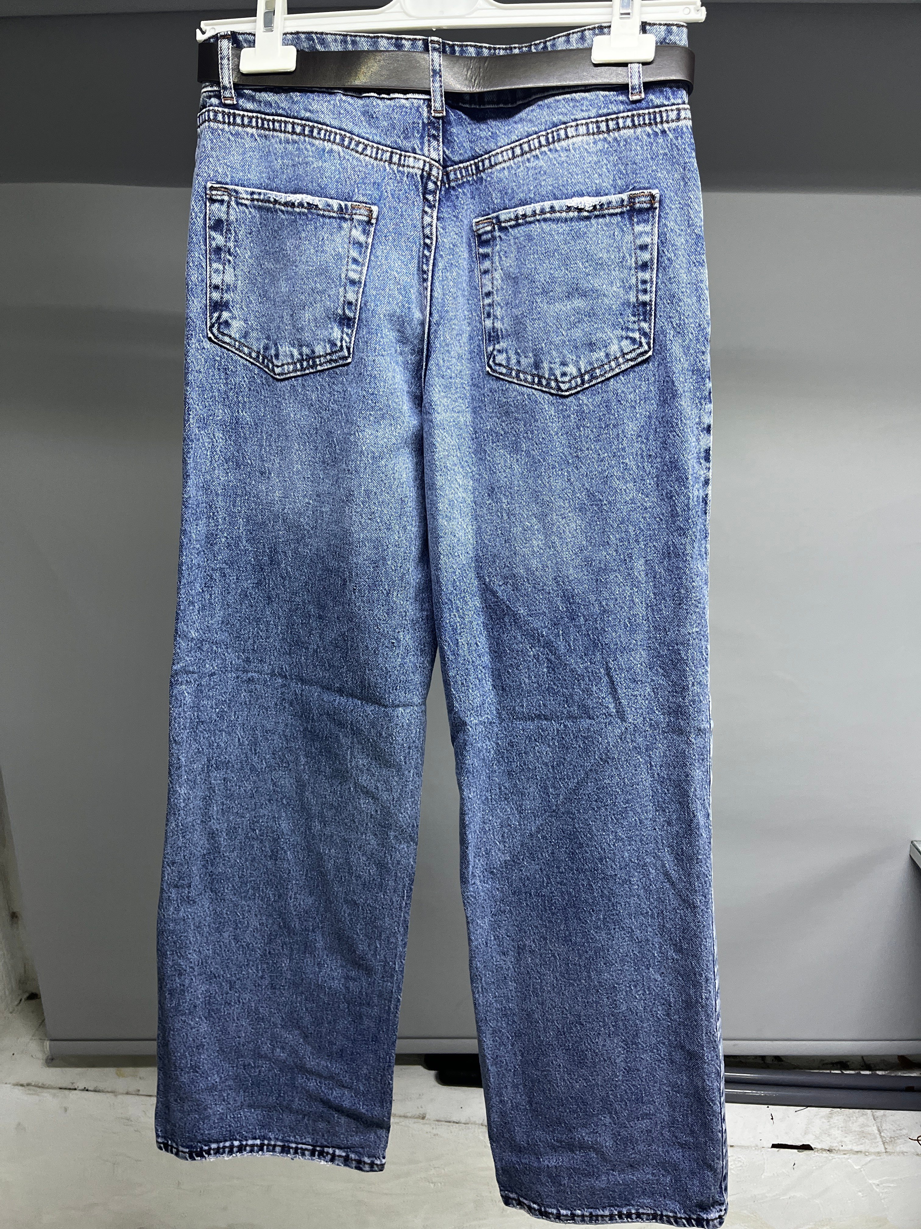 OLIVE-25605 KEMERLİ JEAN PANTOLON MAVİ