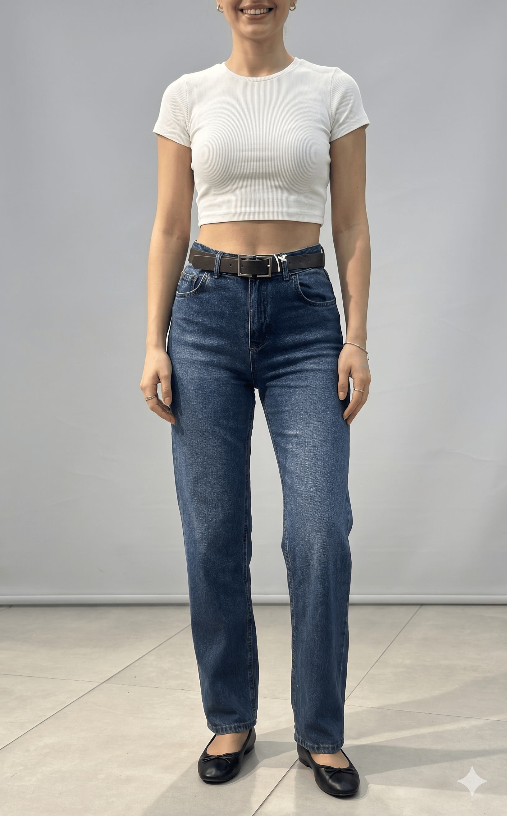 OLIVE-25606 KEMERLİ JEAN KOYU MAVİ