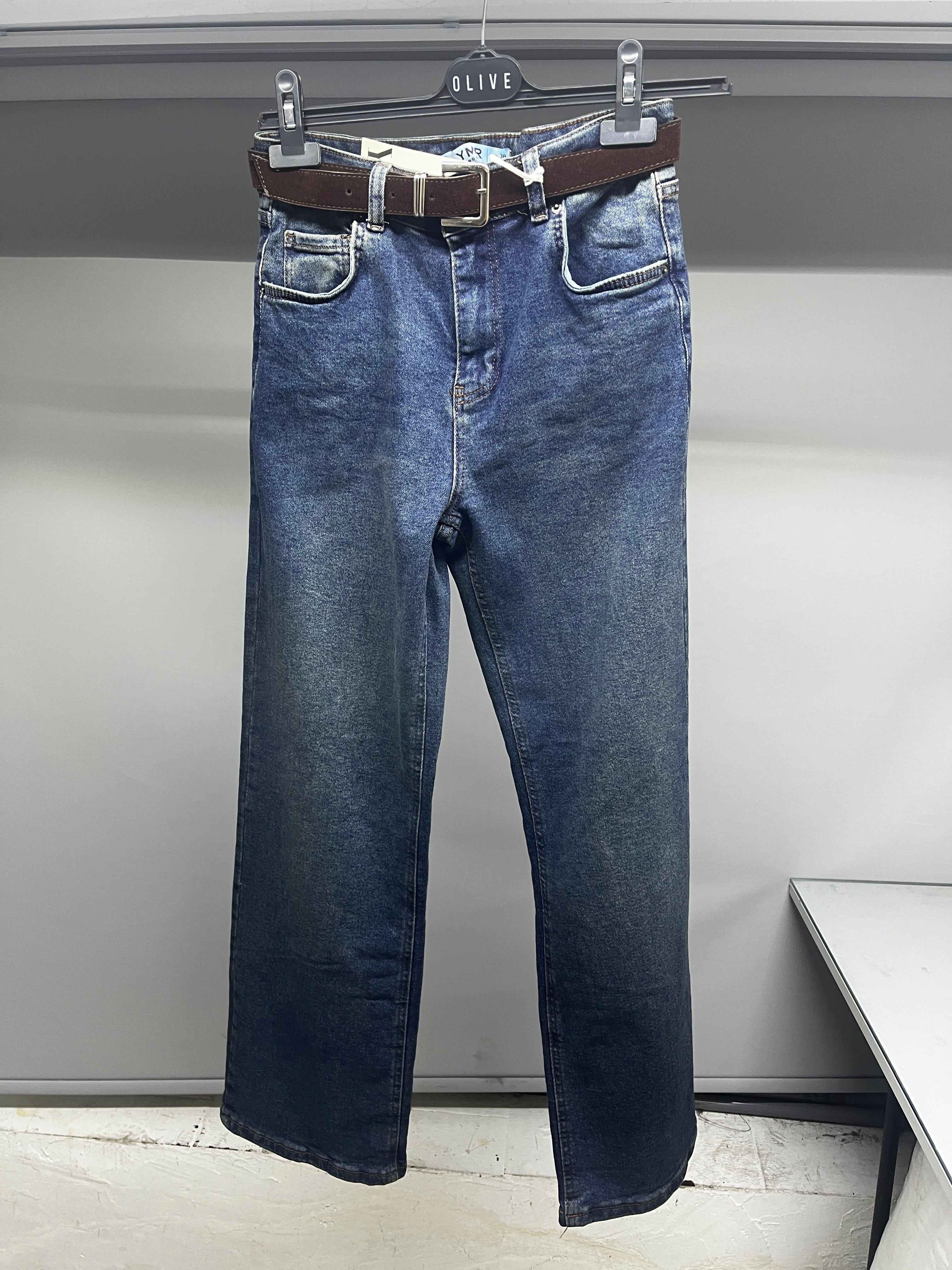 OLIVE-25609 KEMERLİ PALAZZO ORTA MAVİ