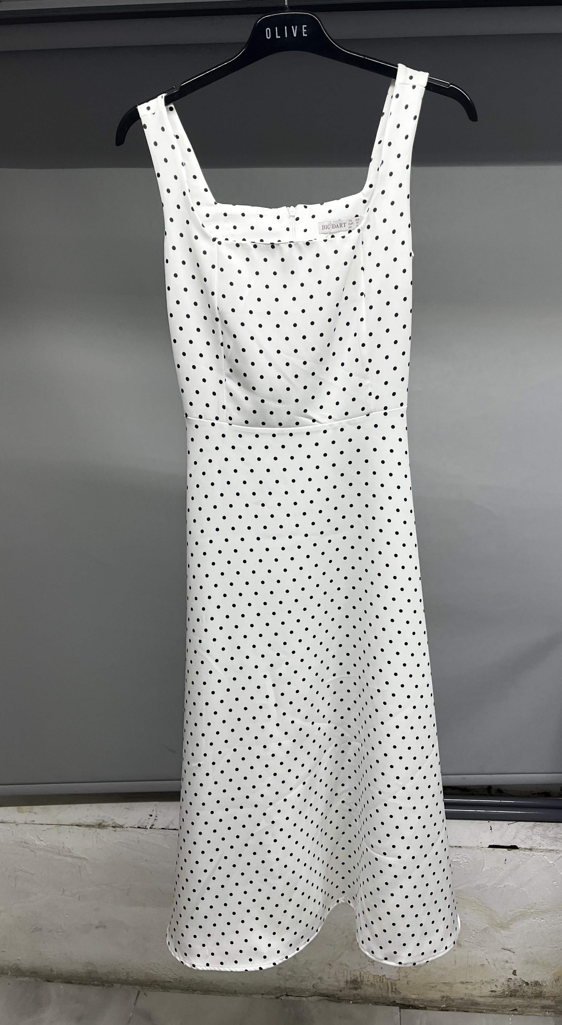 OLIVE-2611 KARE YAKA ELBİSE BEYAZ