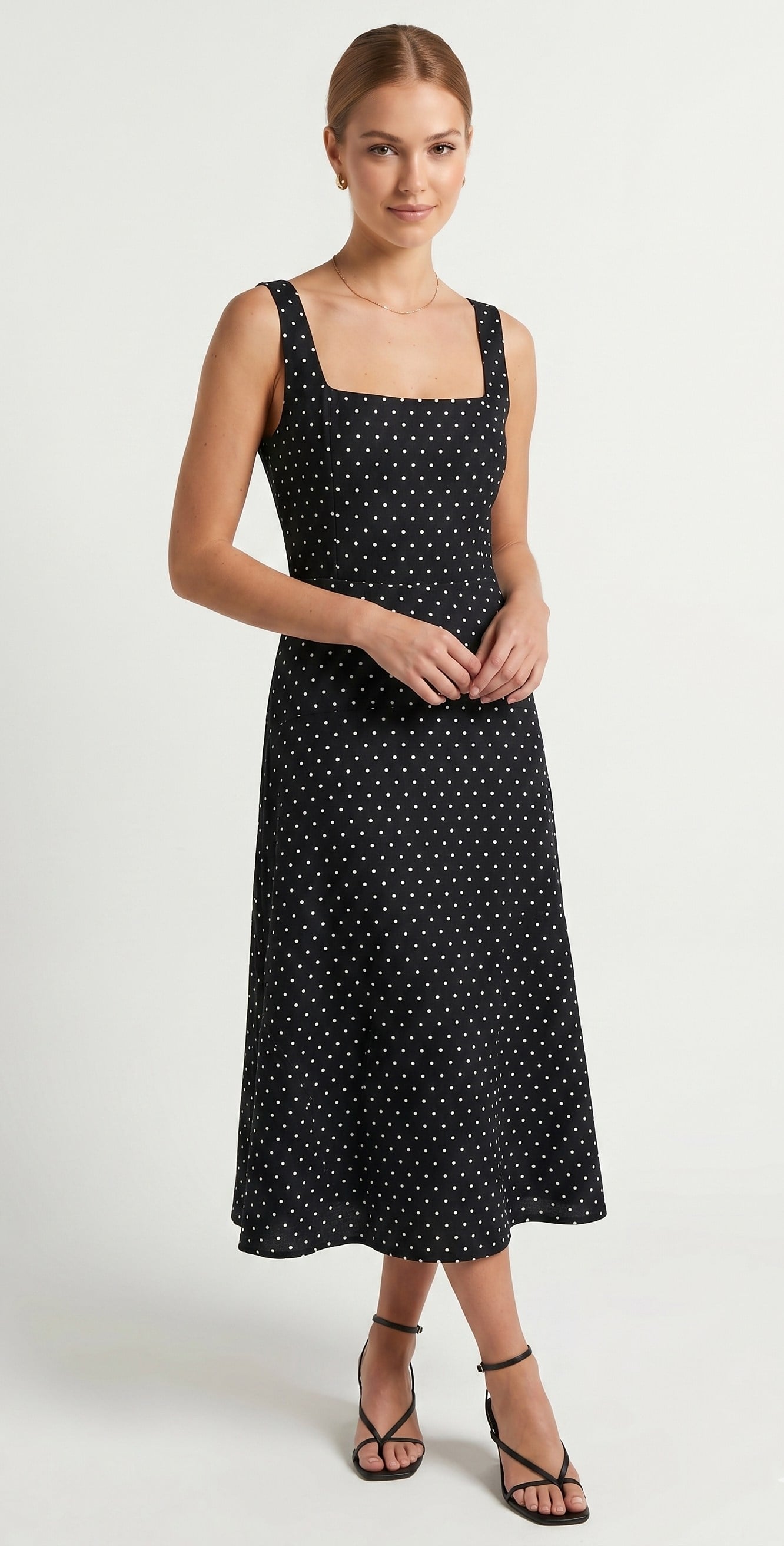OLIVE-2611 KARE YAKA ELBİSE SİYAH