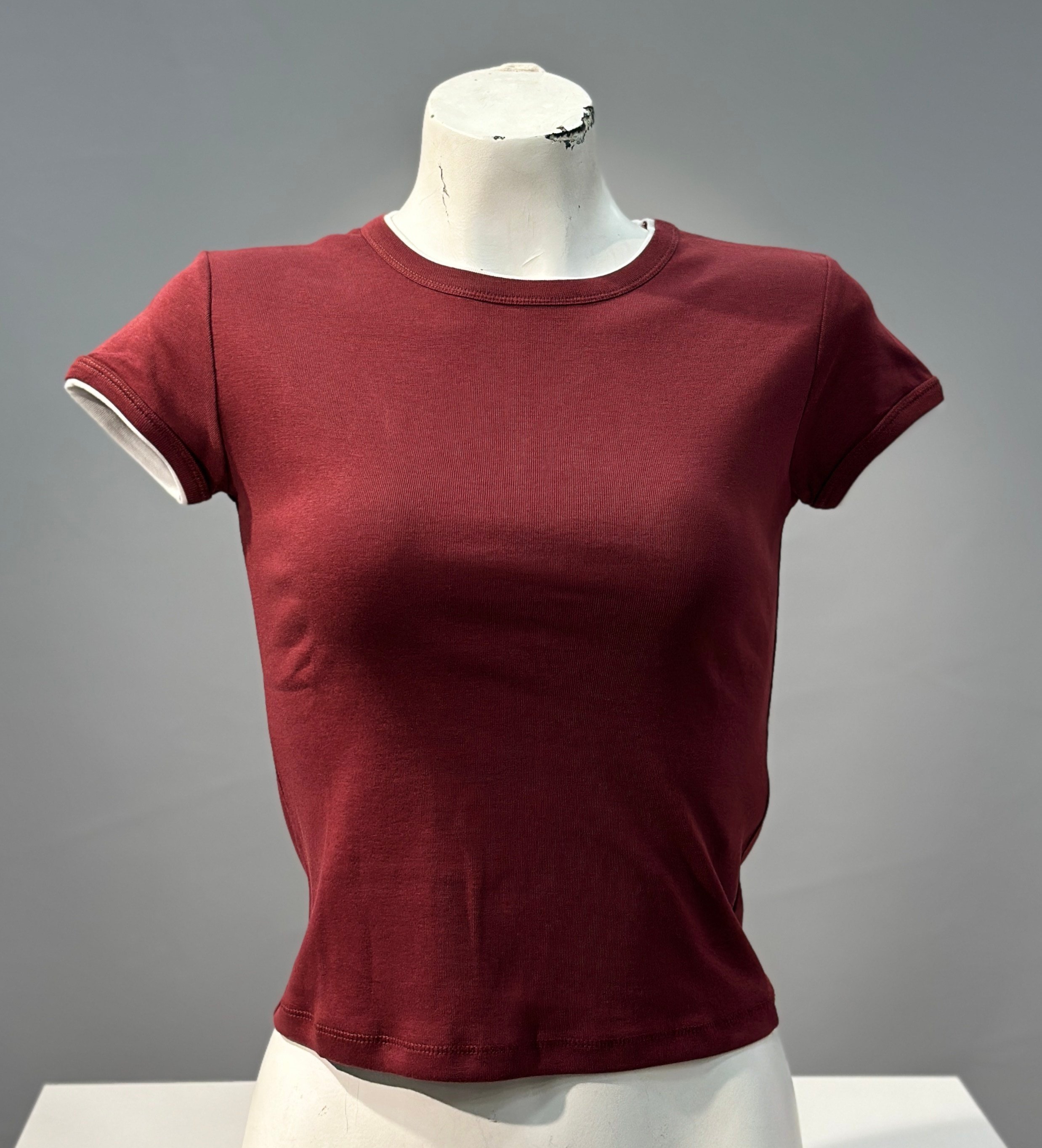 OLIVE-31750 KONTRAST TSHIRT AÇIK BORDO
