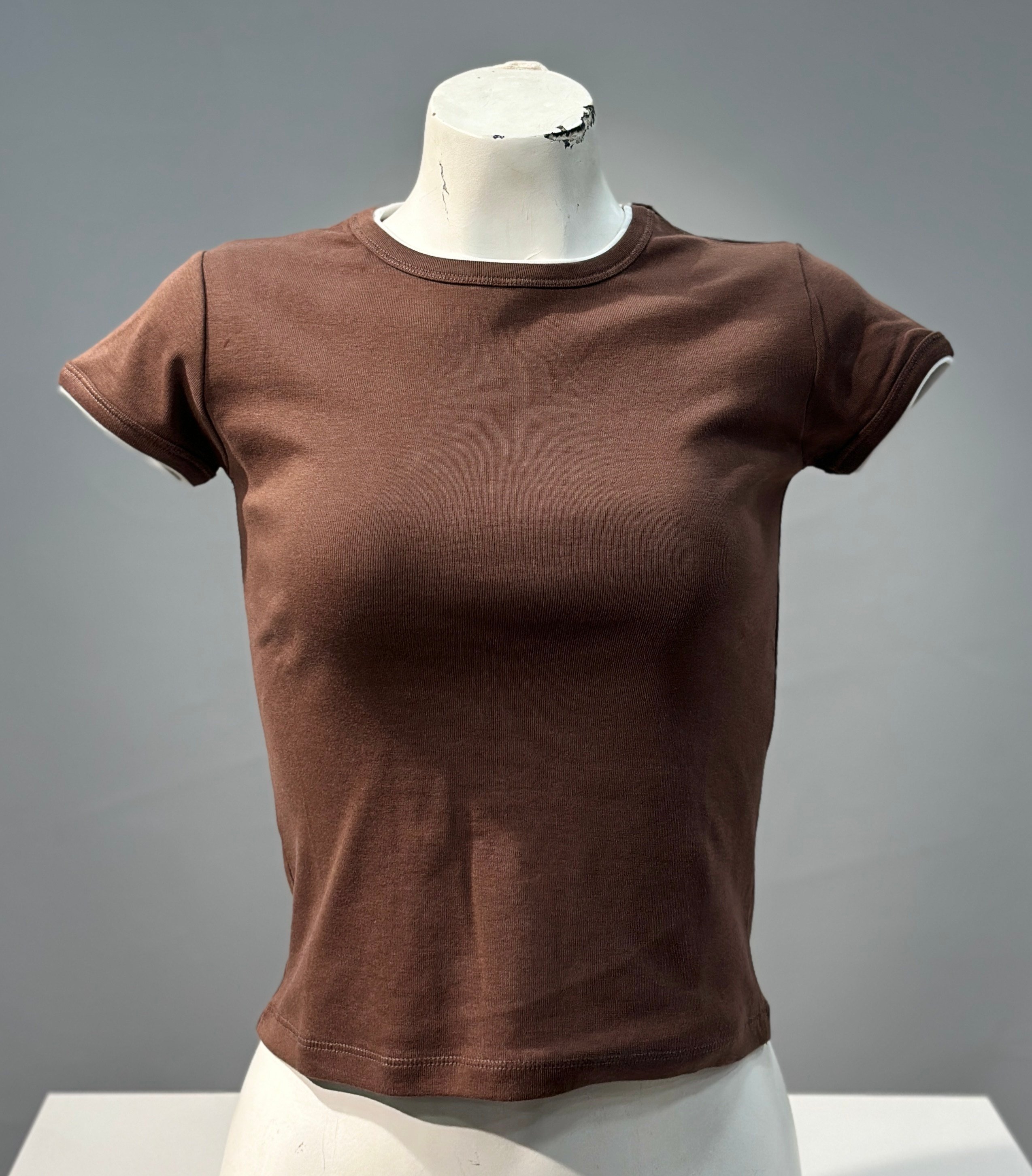 OLIVE-31750 KONTRAST TSHIRT AÇIK KAHVE
