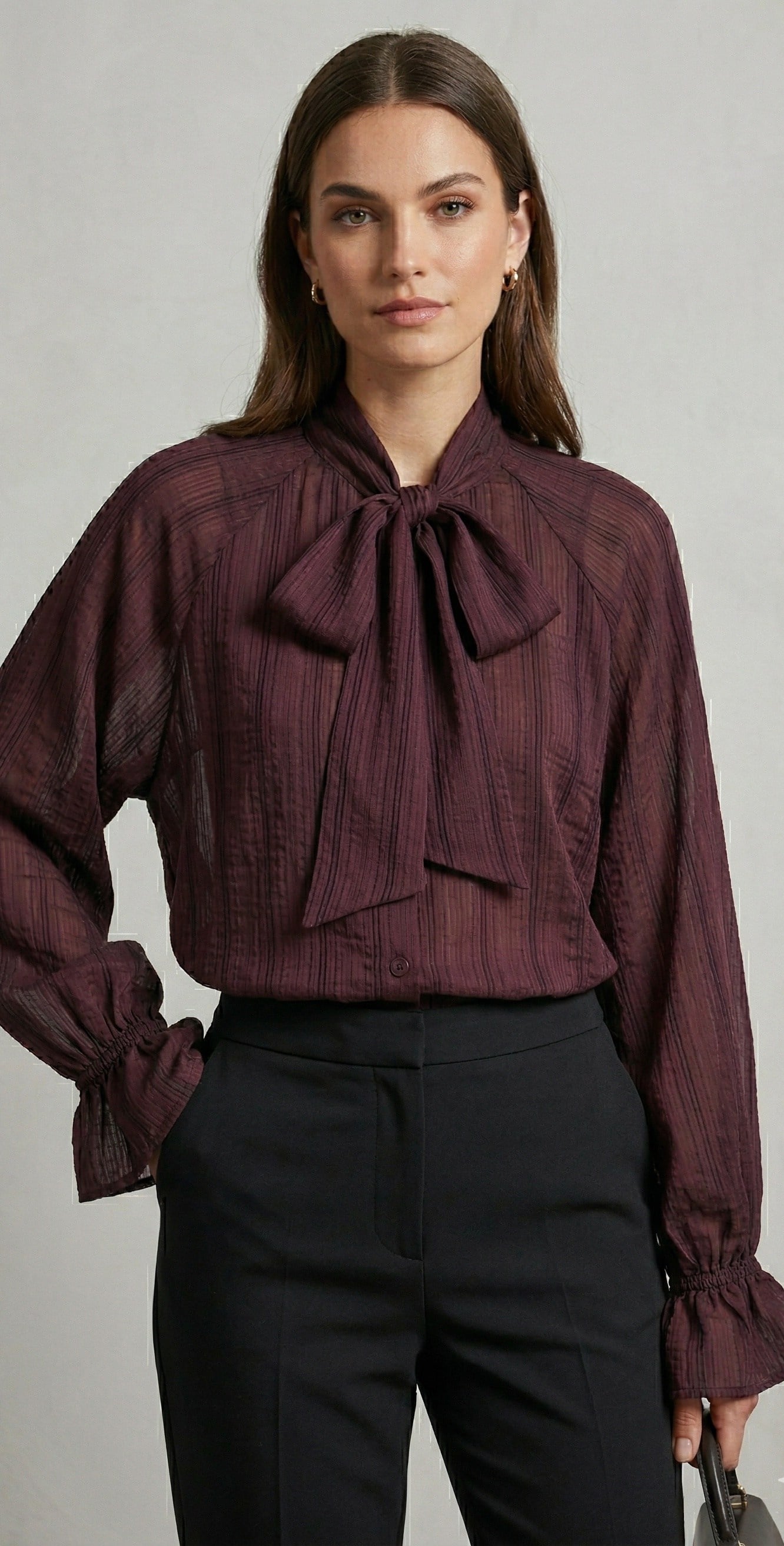 OLIVE-3208 FULARLI OVSZ GÖMLEK BORDO