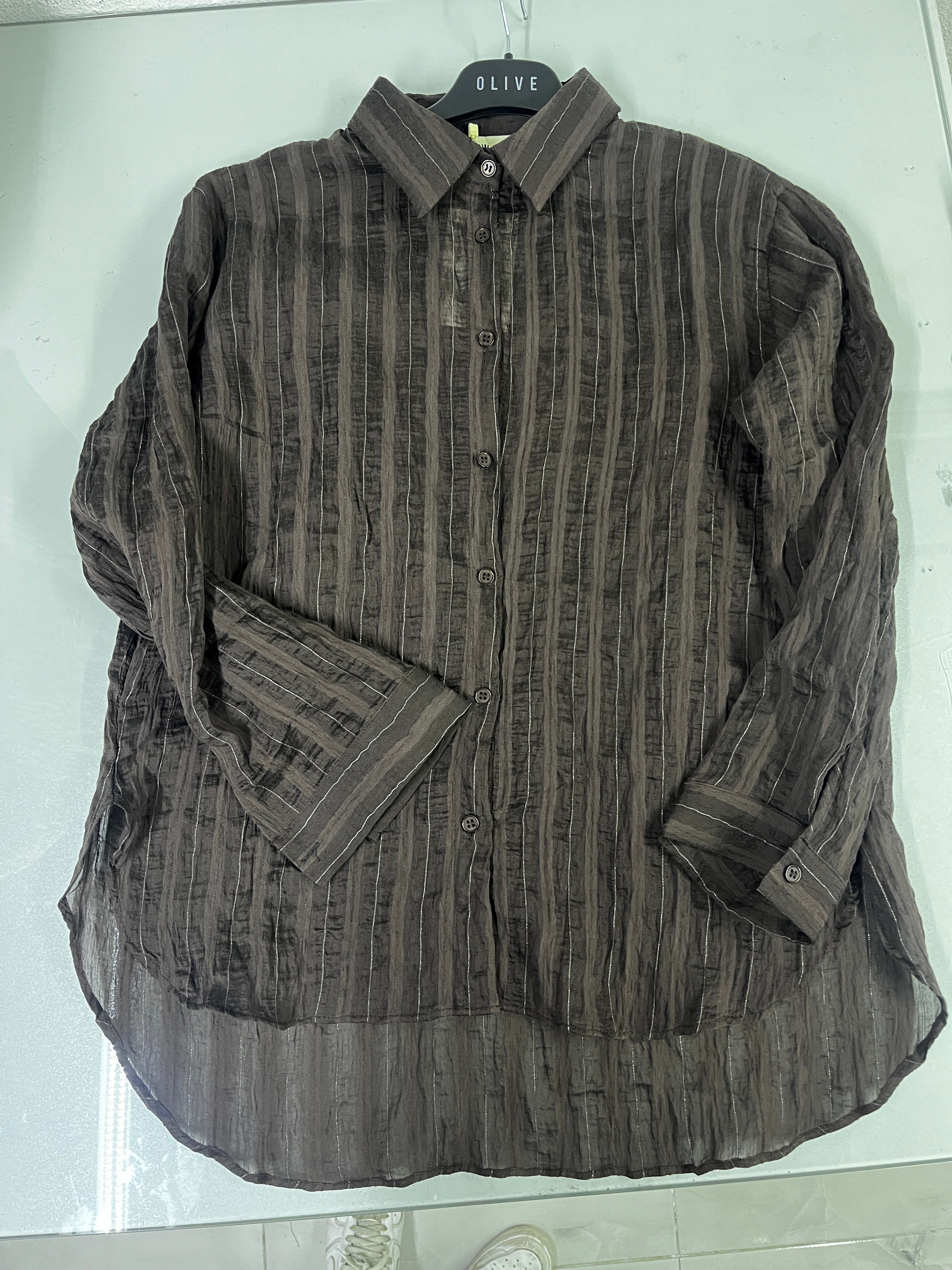 OLIVE-3225 OVERSIZE GÖMLEK KAHVE