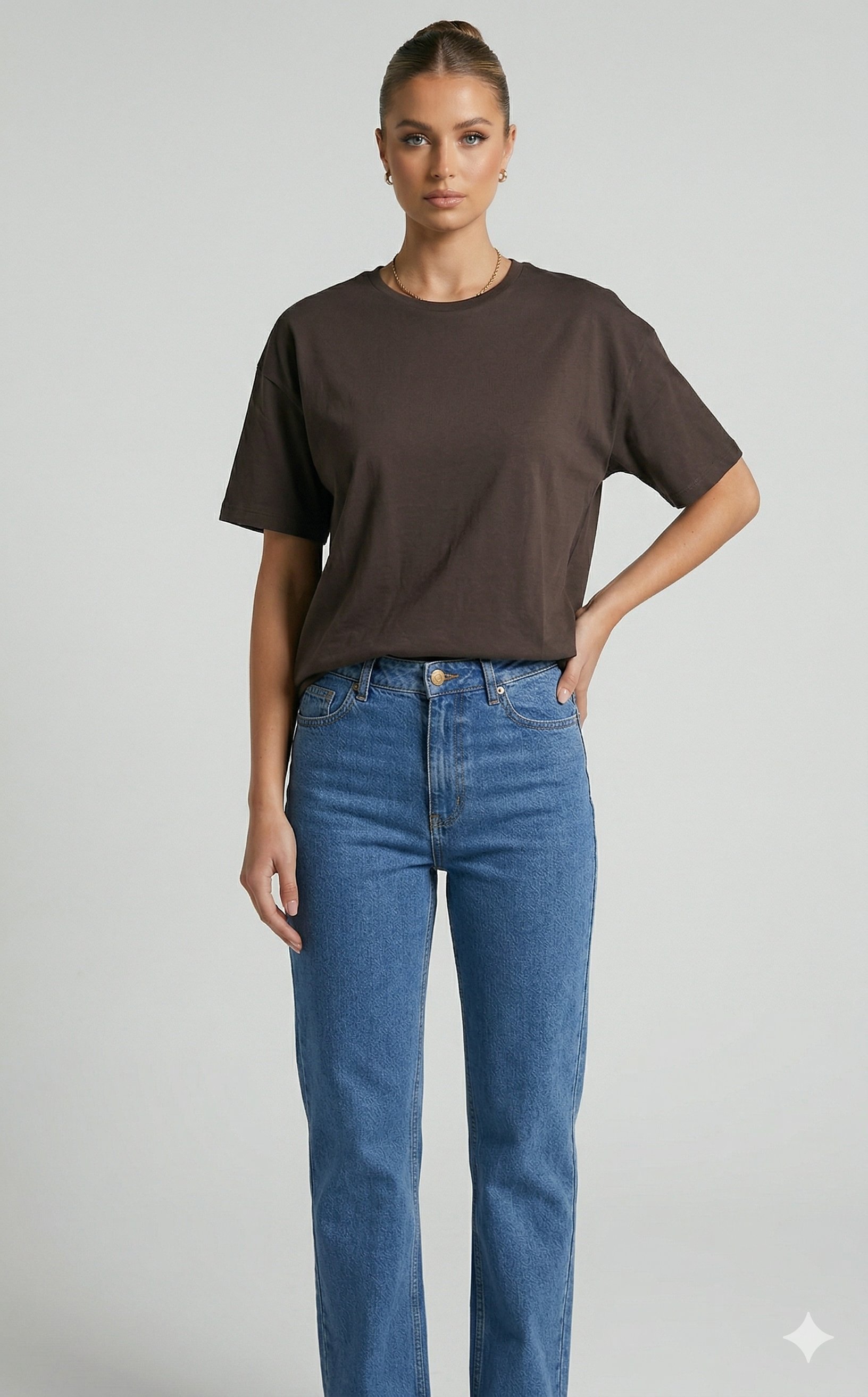 OLIVE-3683 BASIC TSHIRT KOYU KAHVE