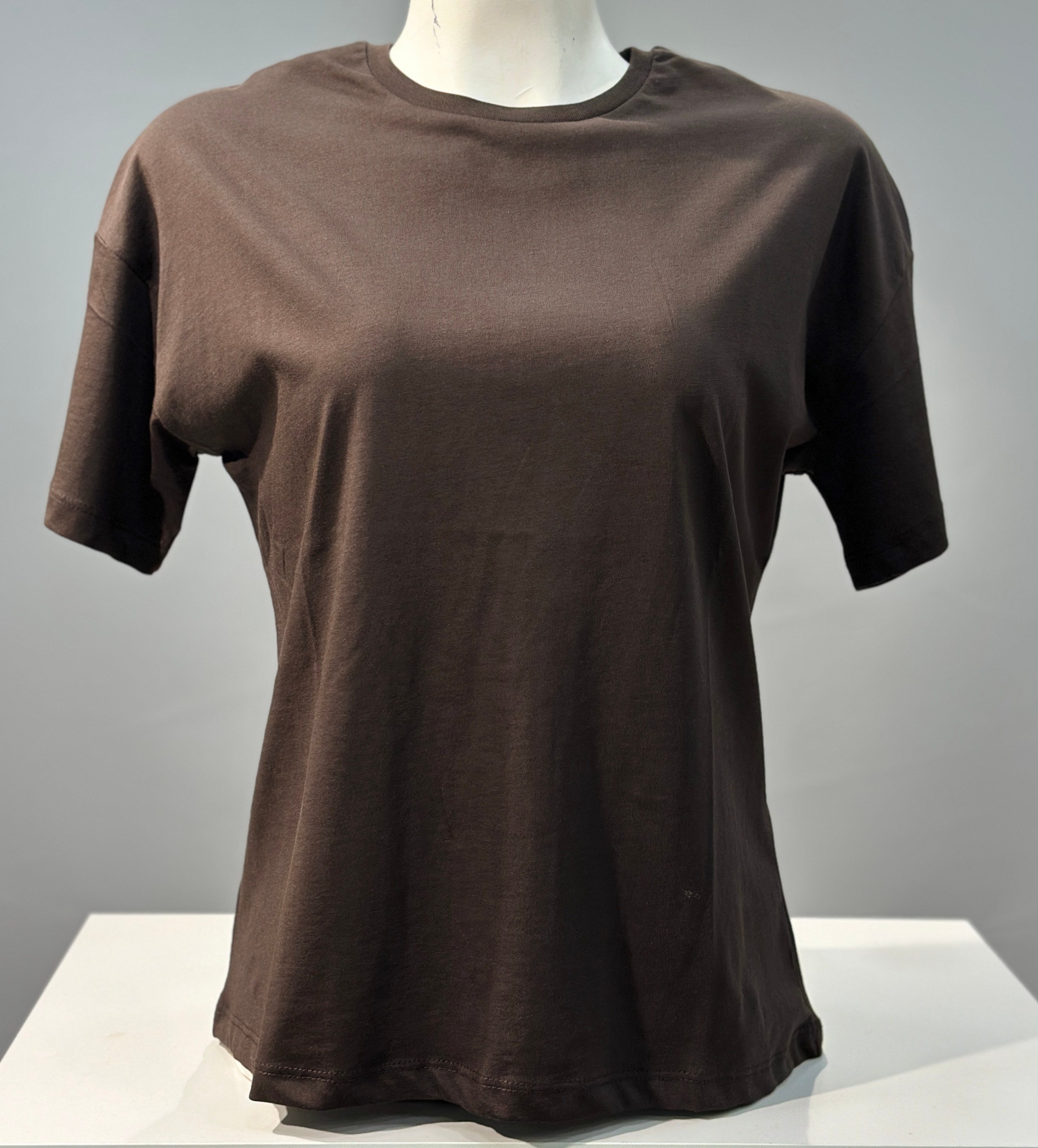 OLIVE-3683 BASIC TSHIRT KOYU KAHVE
