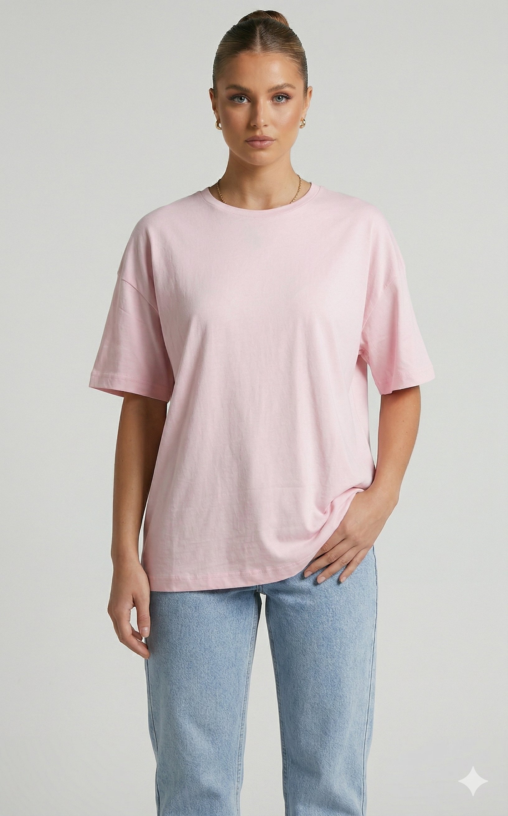 OLIVE-3683 BASIC TSHIRT TOZ PEMBE