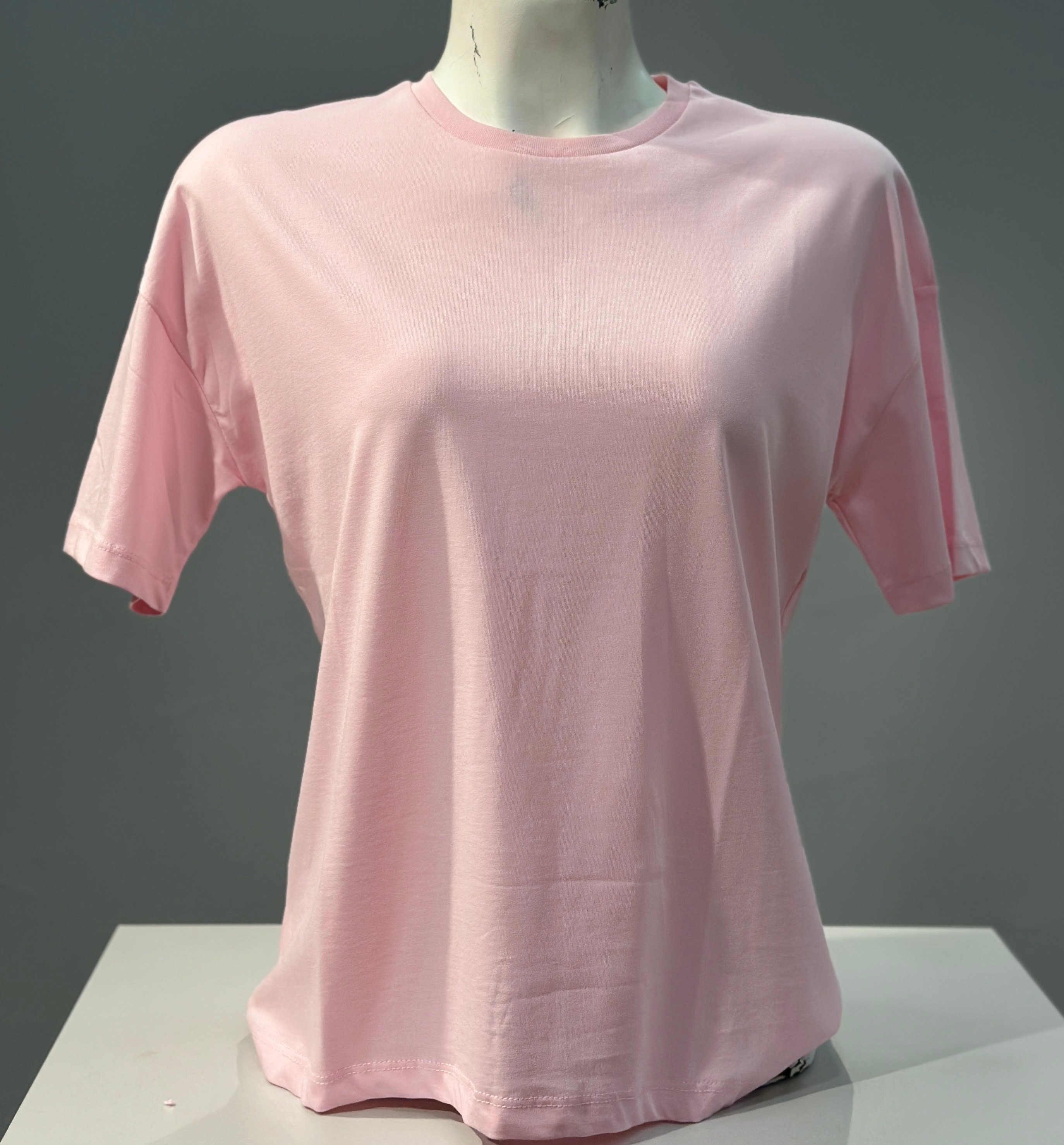 OLIVE-3683 BASIC TSHIRT TOZ PEMBE