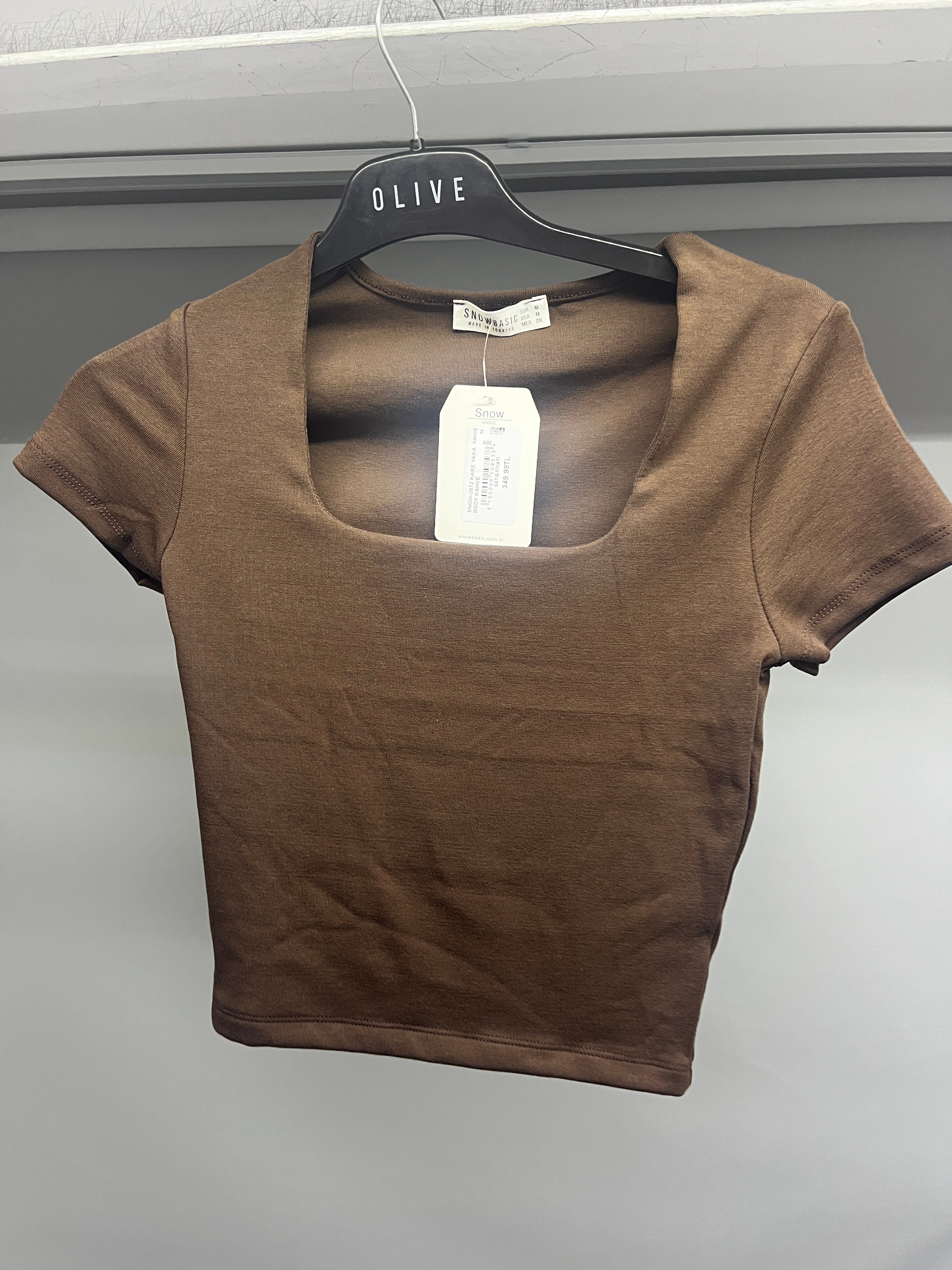 OLIVE-3872 KARE YAKA BODY KAHVE