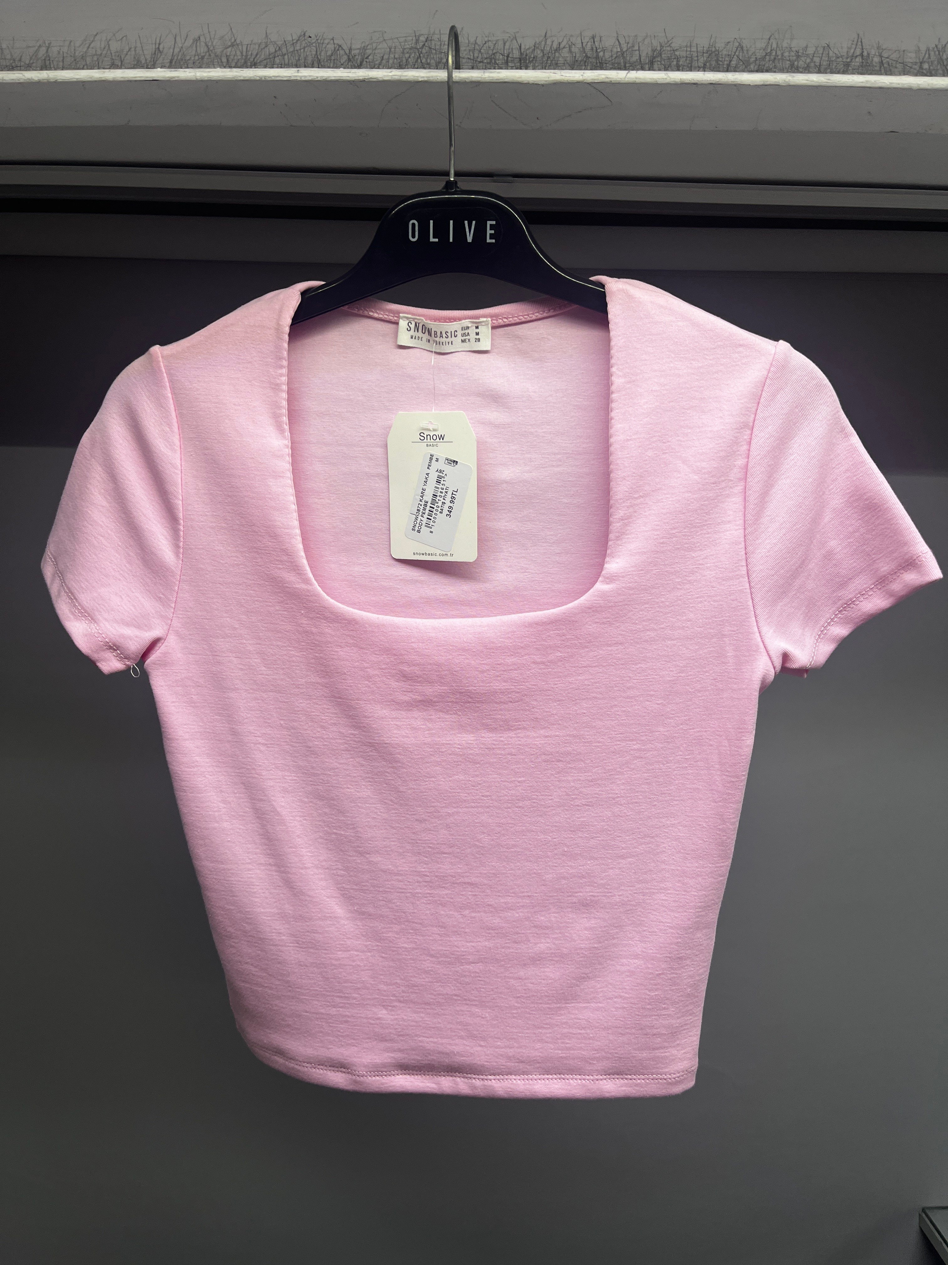 OLIVE-3872 KARE YAKA BODY PEMBE