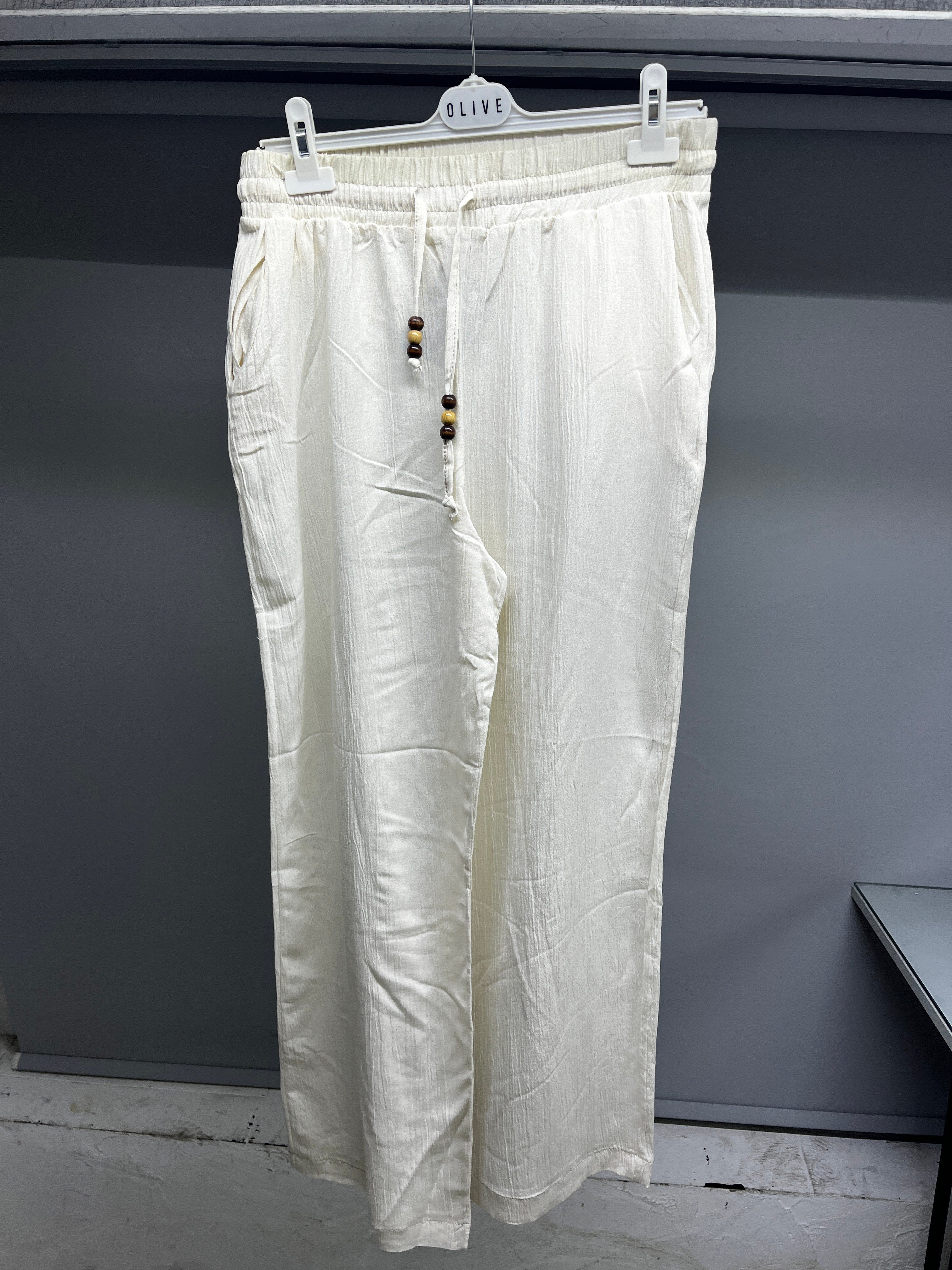 OLIVE-4284 KRINKL PANTOLON BEJ