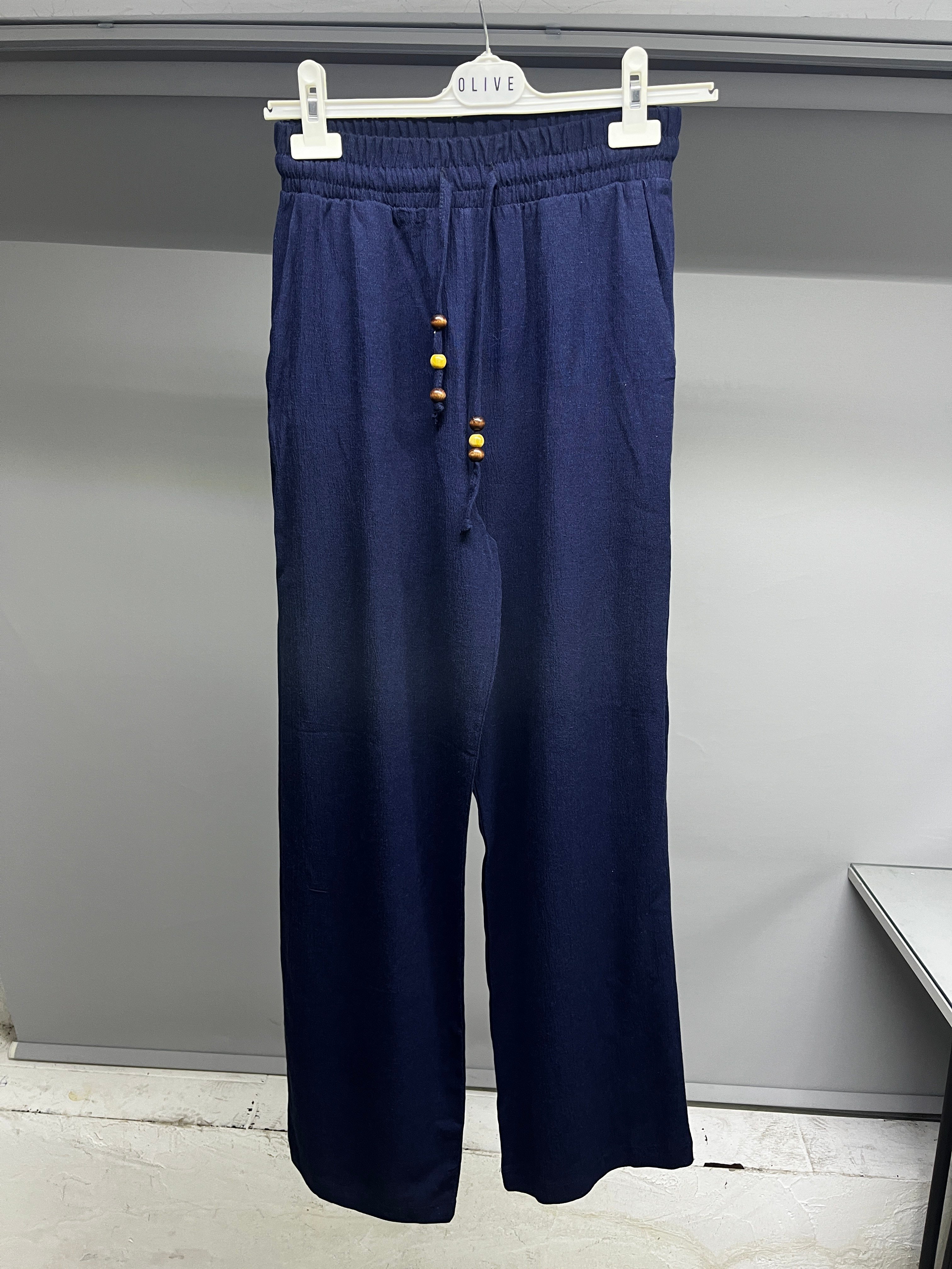OLIVE-4284 KRINKL PANTOLON LACİ