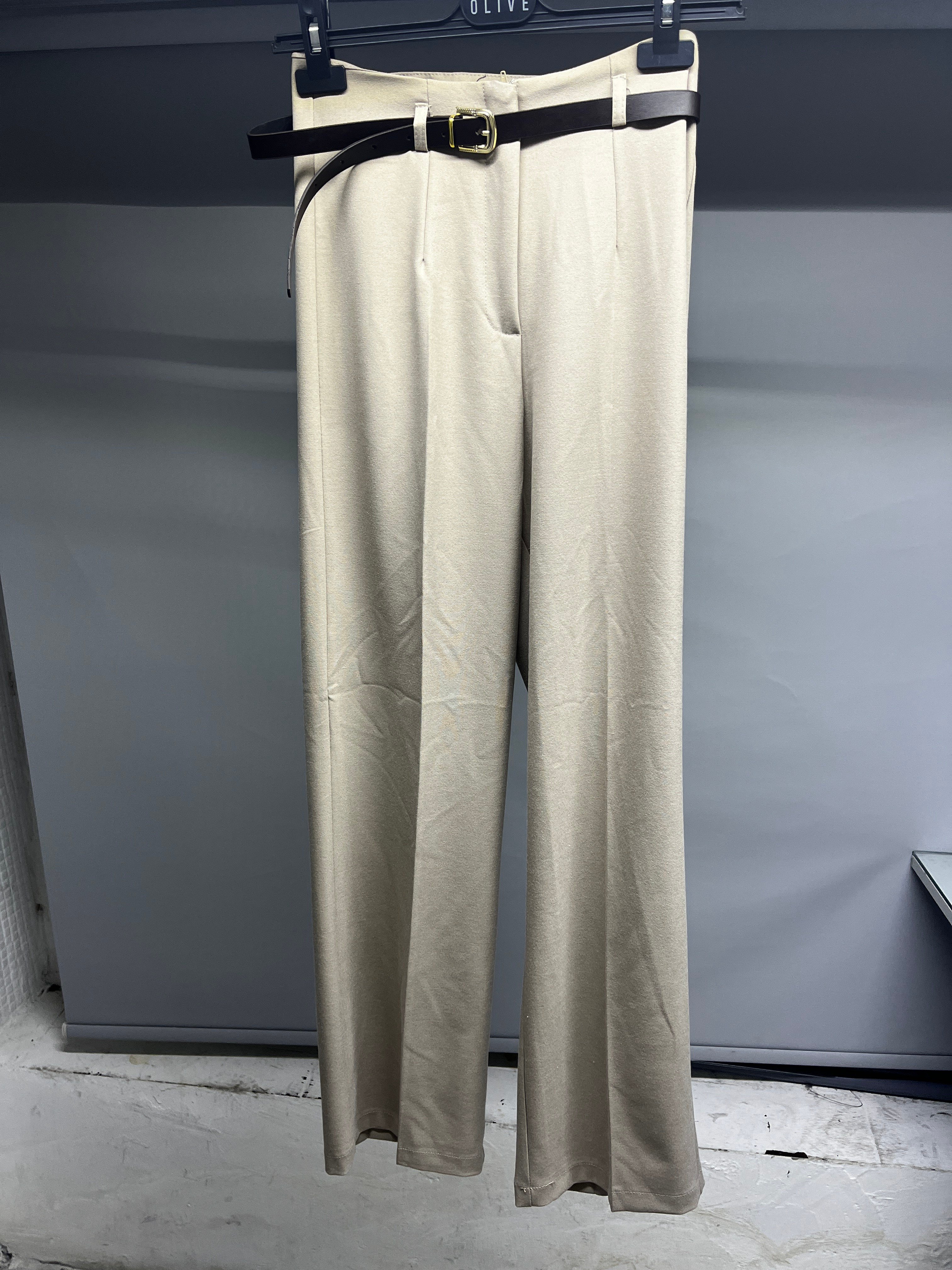 OLIVE-4296 KEMERLİ PANTOLON BEJ