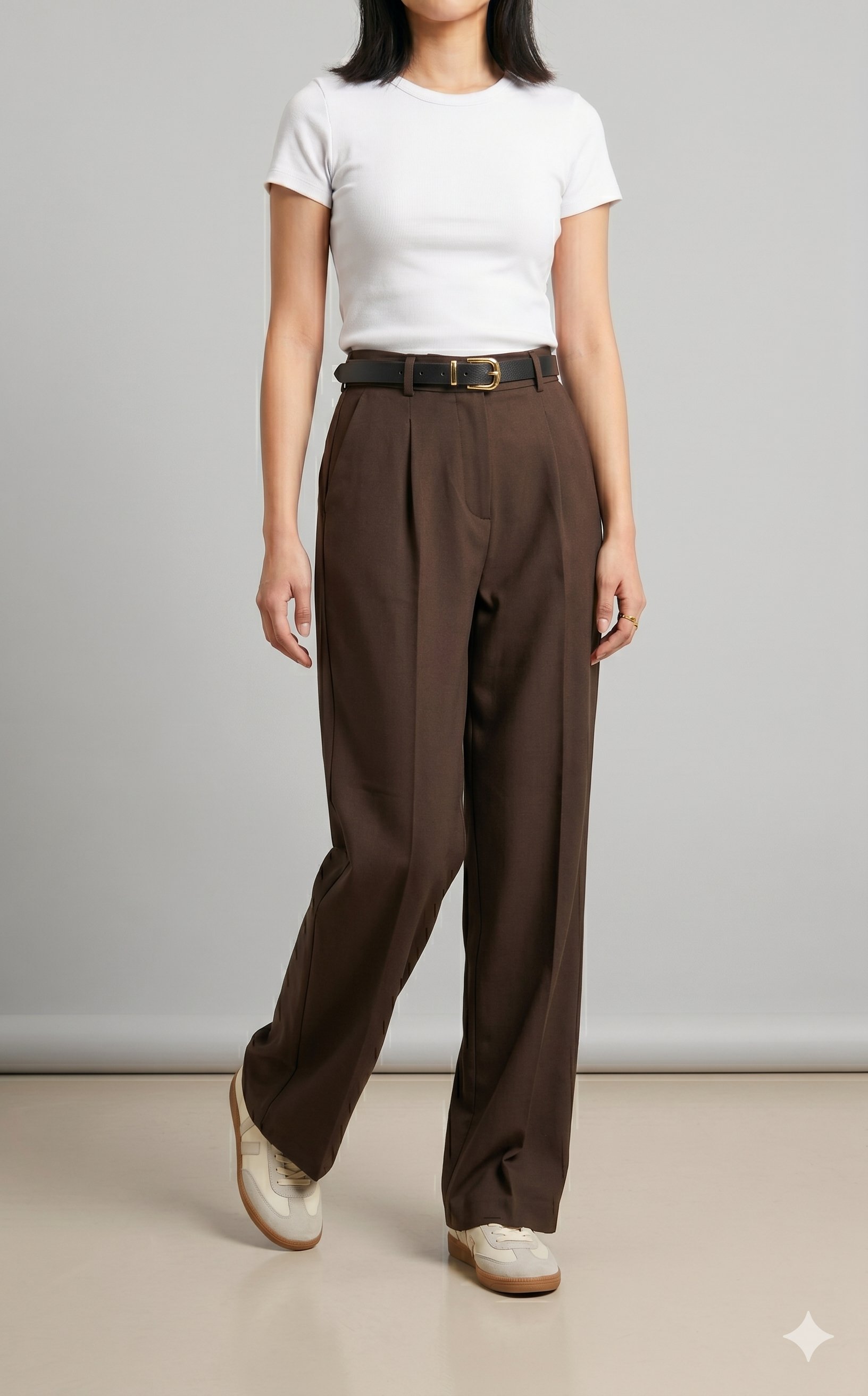 OLIVE-4296 KEMERLİ PANTOLON KAHVE