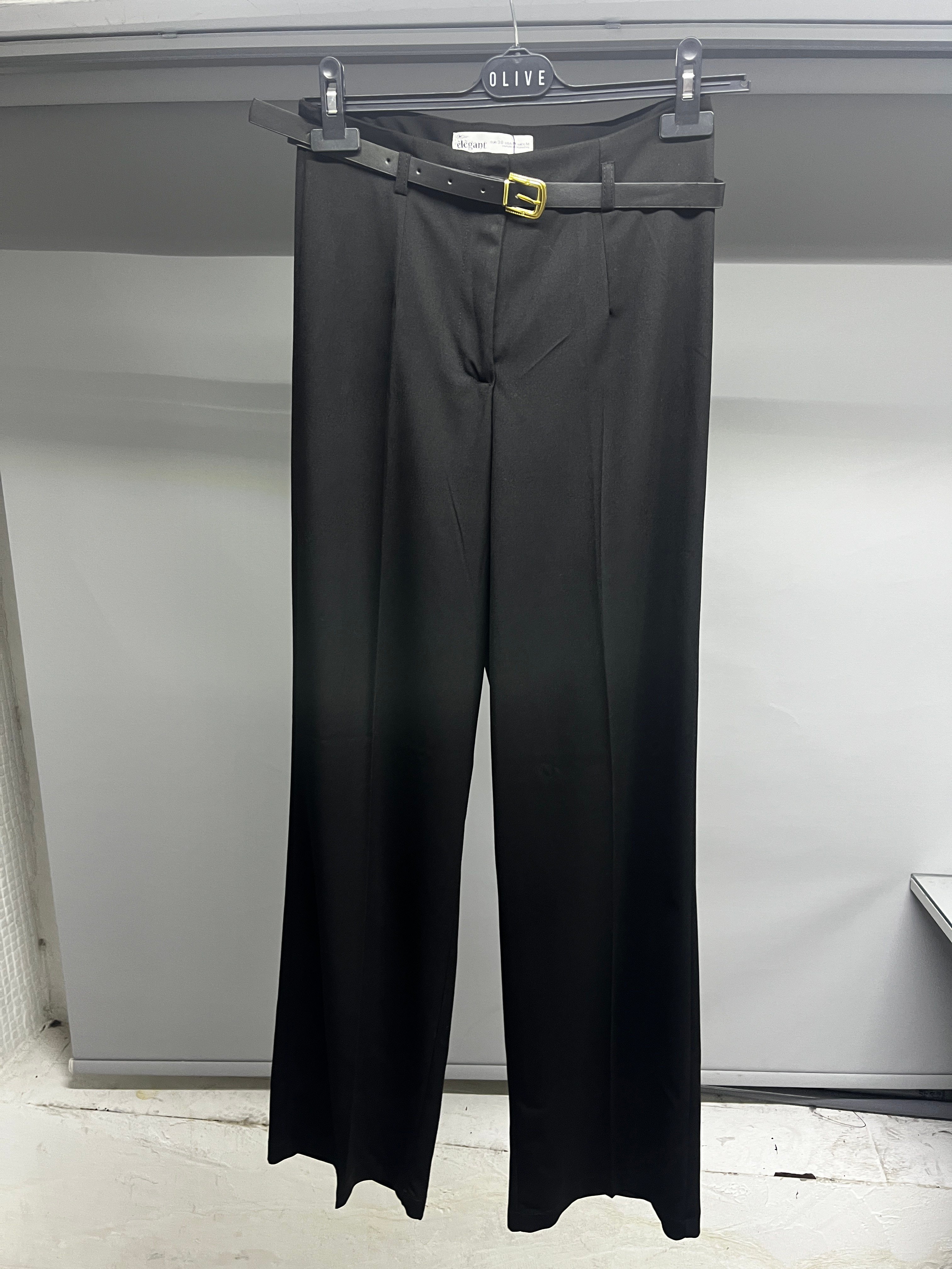 OLIVE-4296 KEMERLİ PANTOLON SİYAH