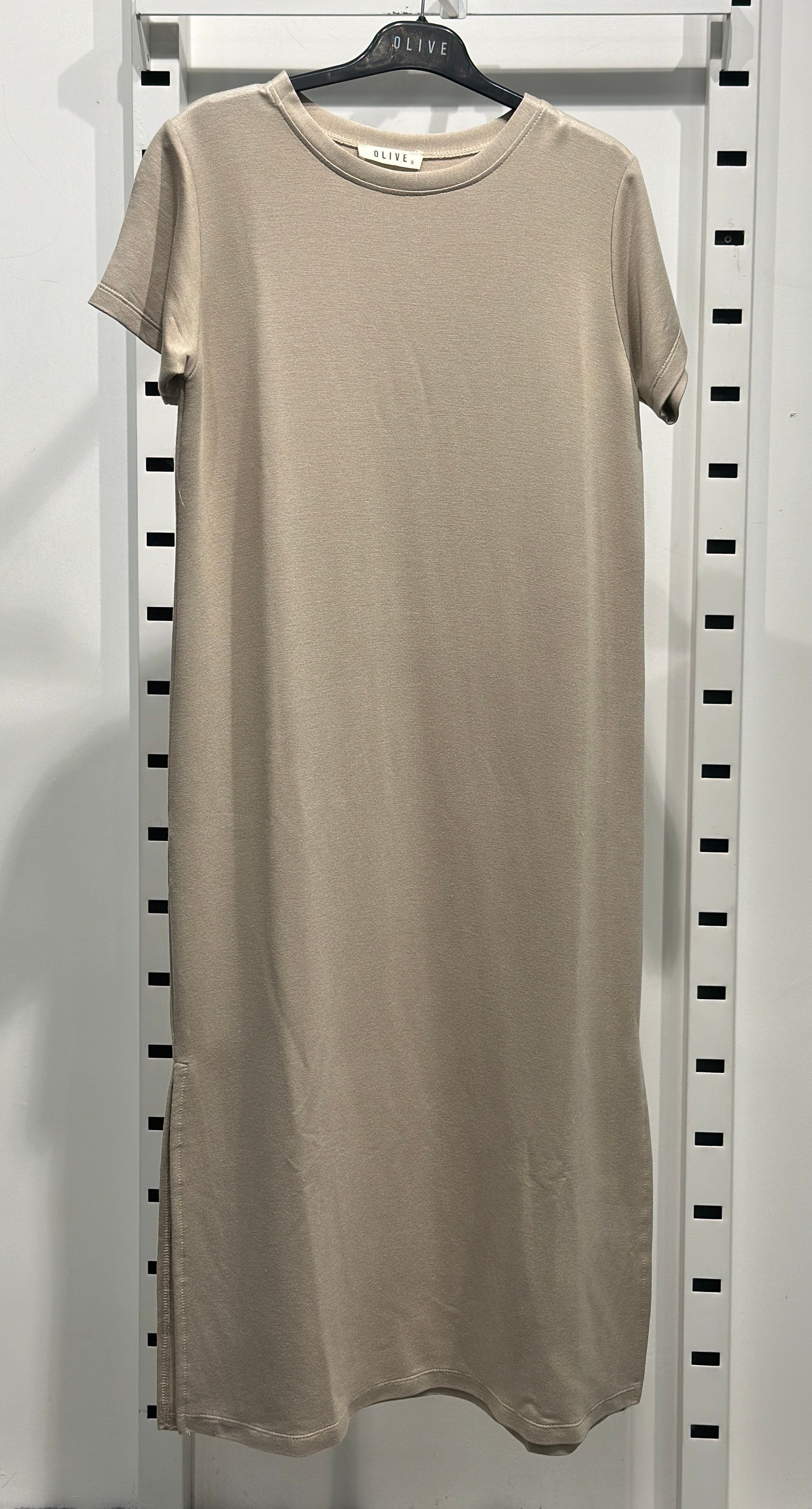 OLIVE-4512 KISA KOL ELBİSE BEJ