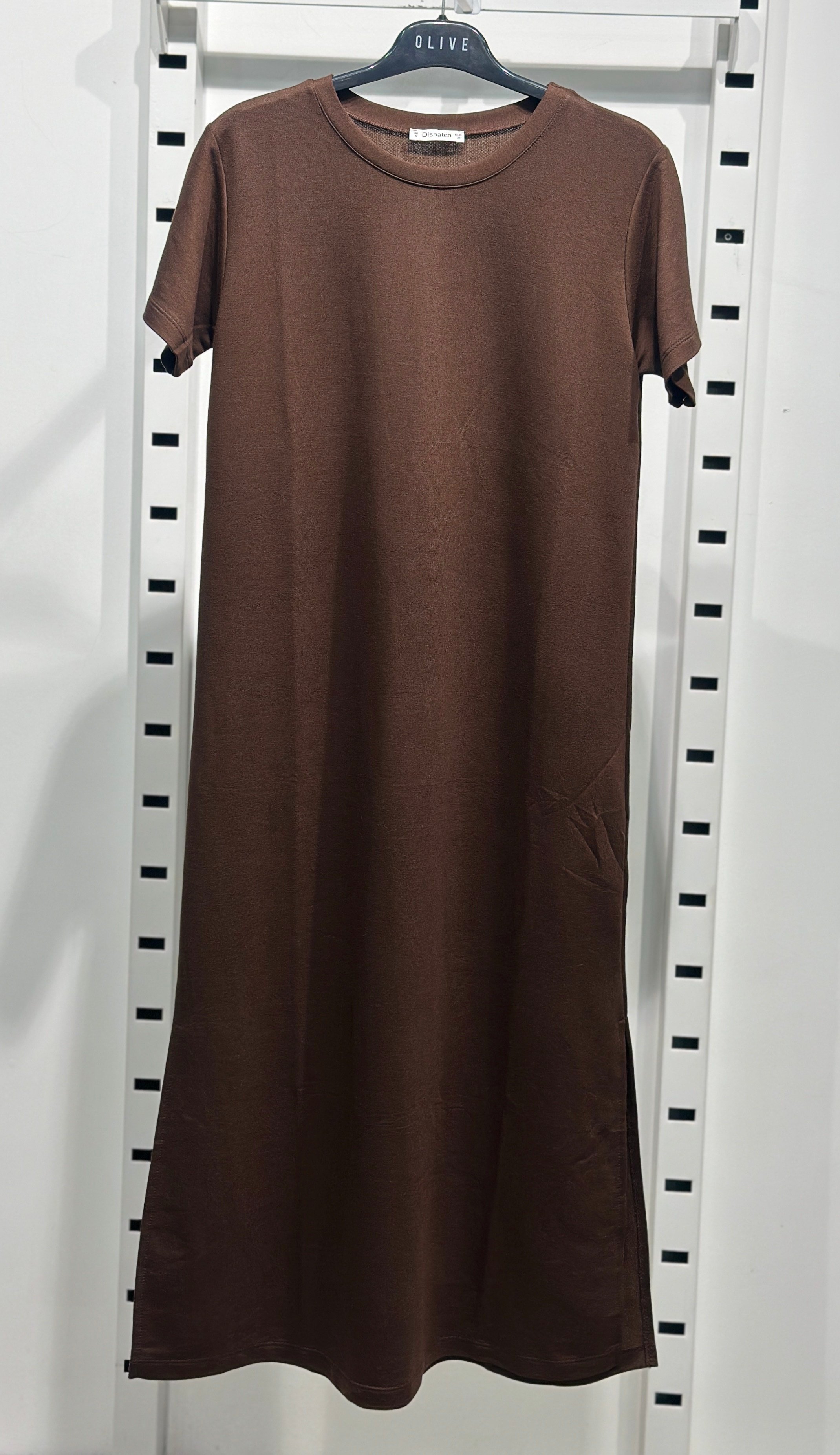 OLIVE-4512 KISA KOL ELBİSE KAHVE