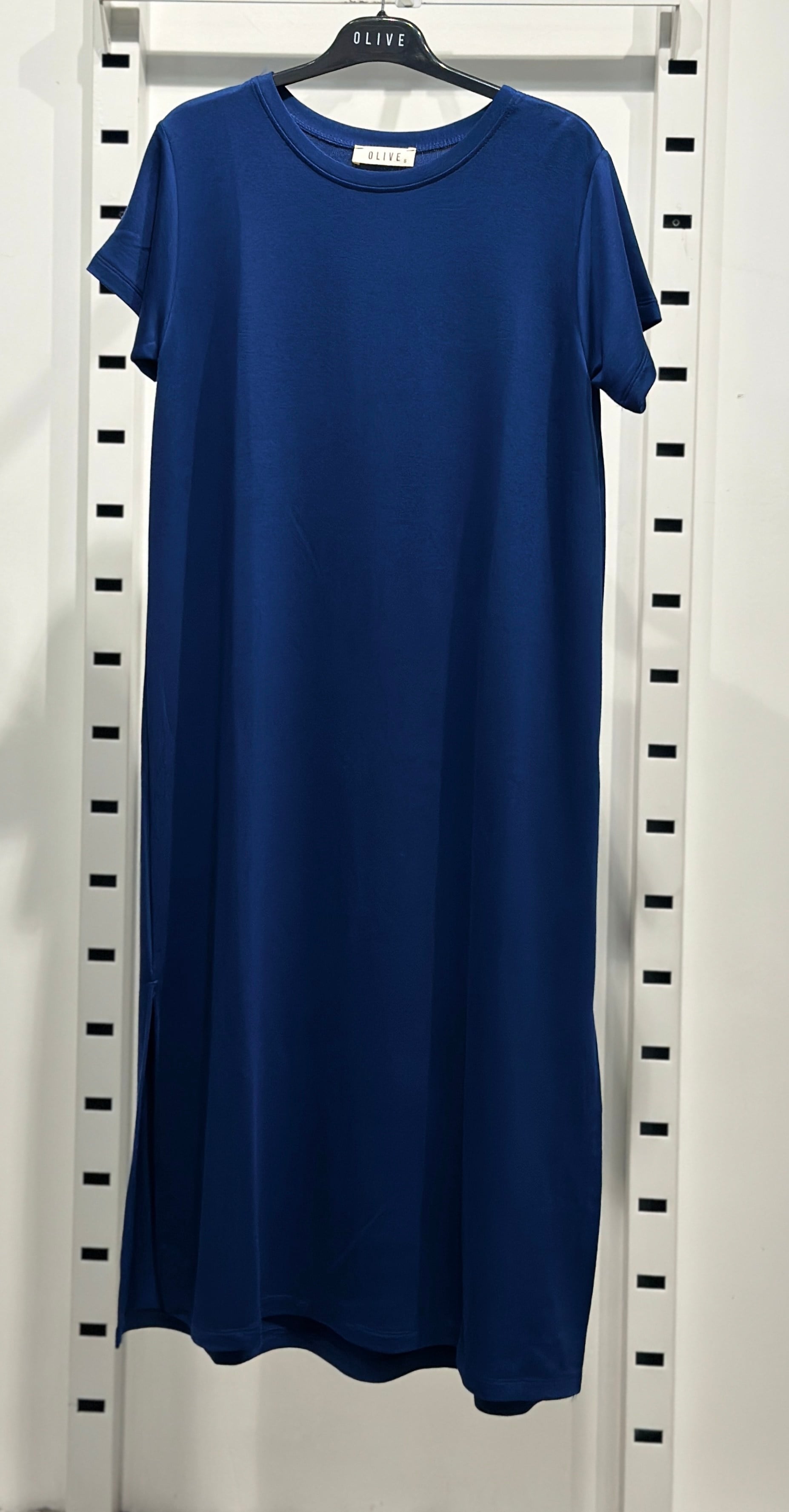 OLIVE-4512 KISA KOL ELBİSE LACİVERT