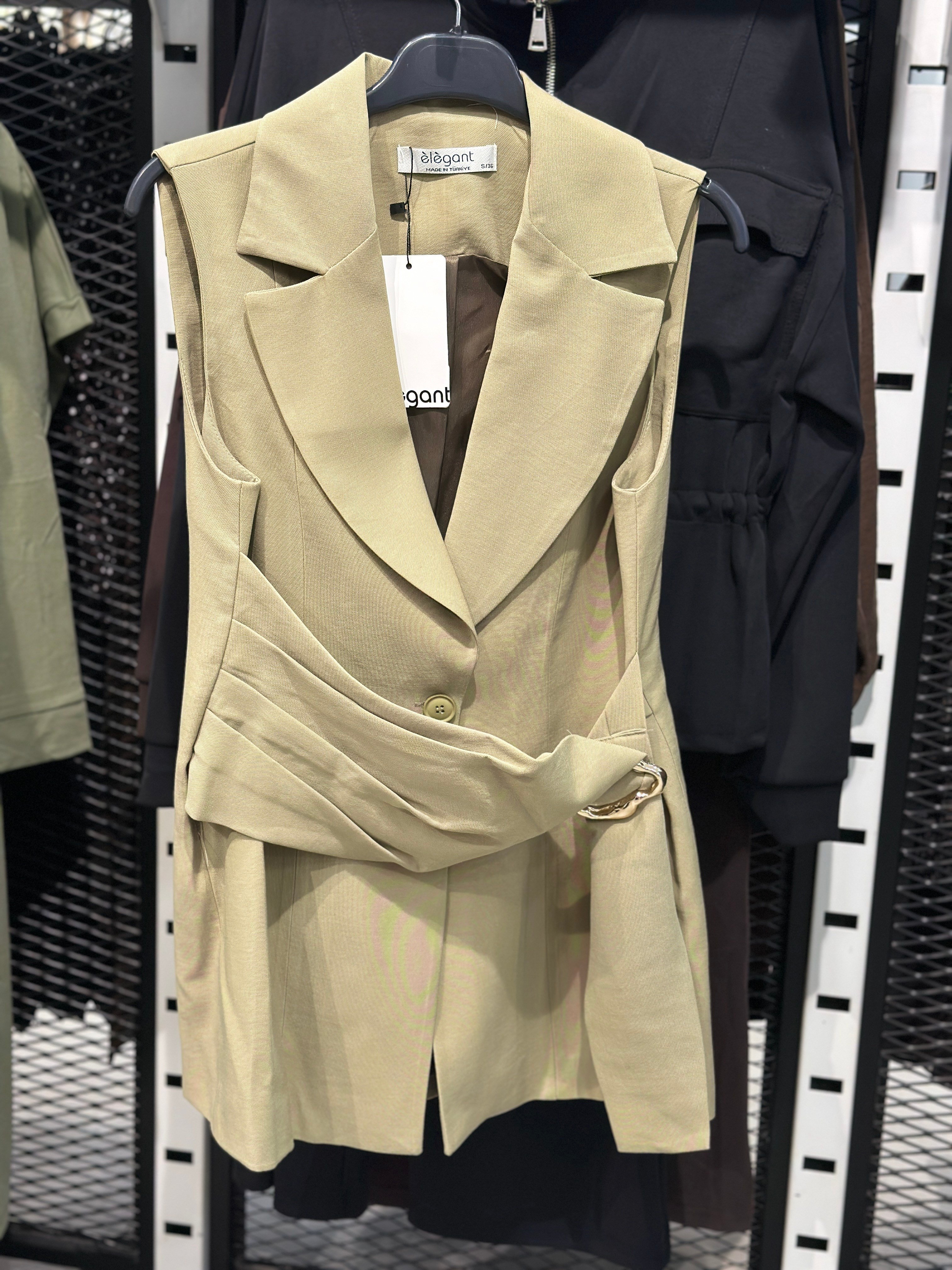 OLIVE-4641 TENSEL KUMAŞ YELEK HAKİ