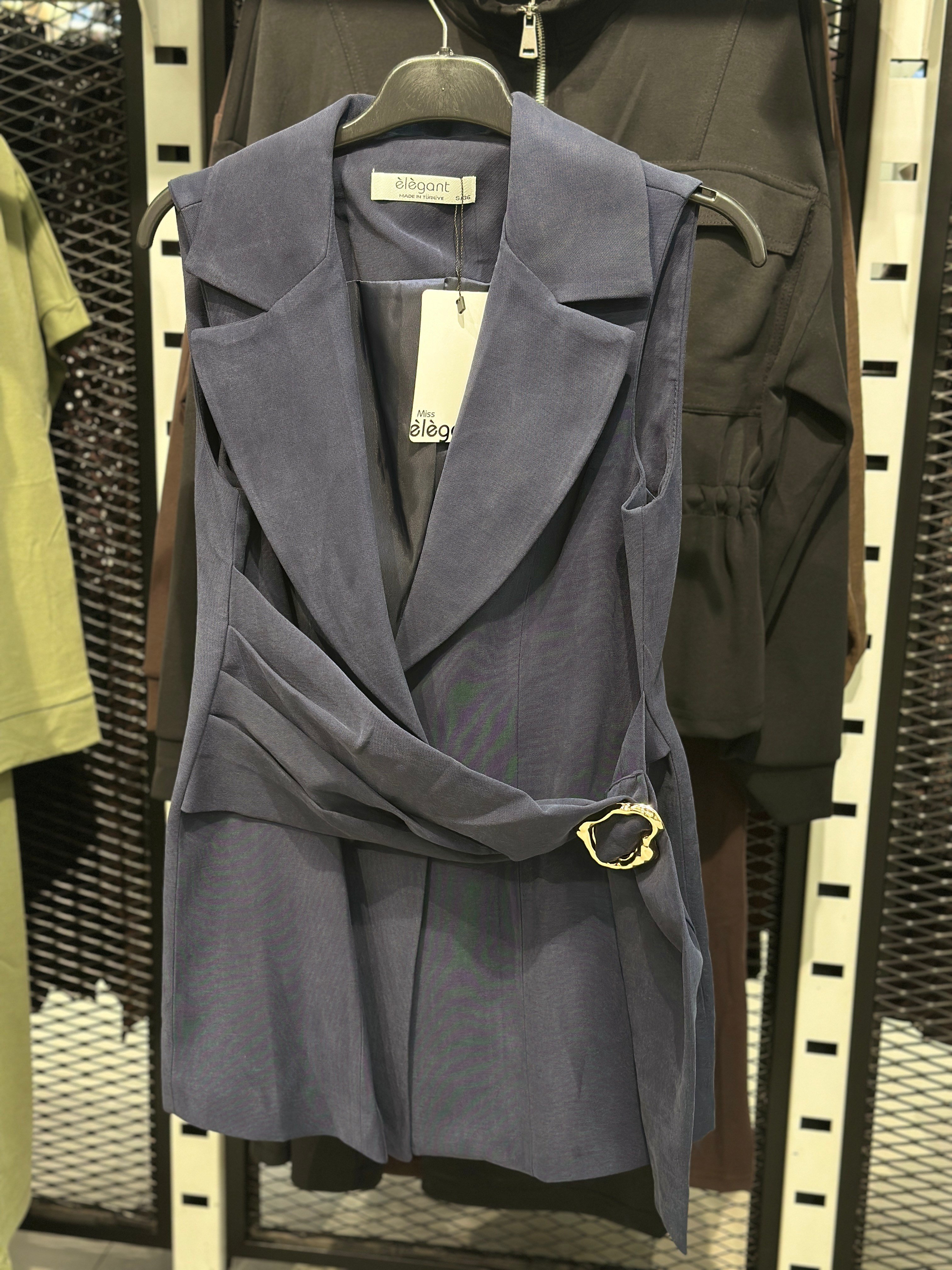 OLIVE-4641 TENSEL KUMAŞ YELEK LACİ