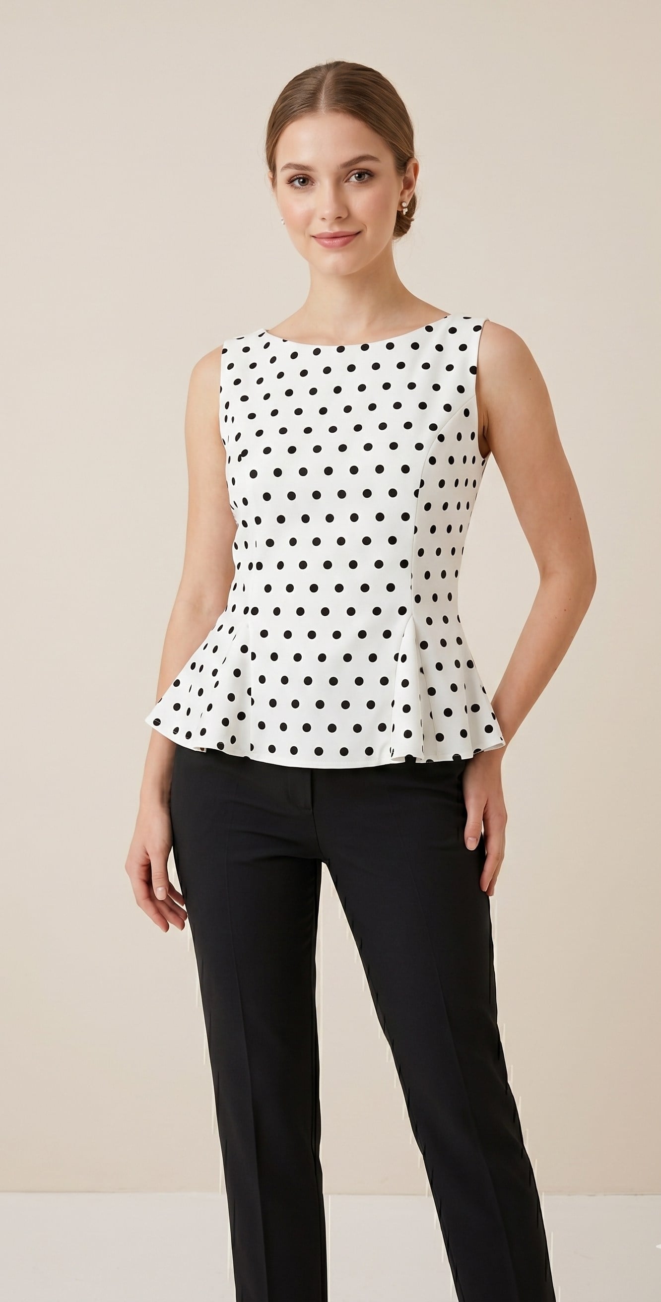 OLIVE-4734 DABIL PUANTİYE BLUZ BEYAZ