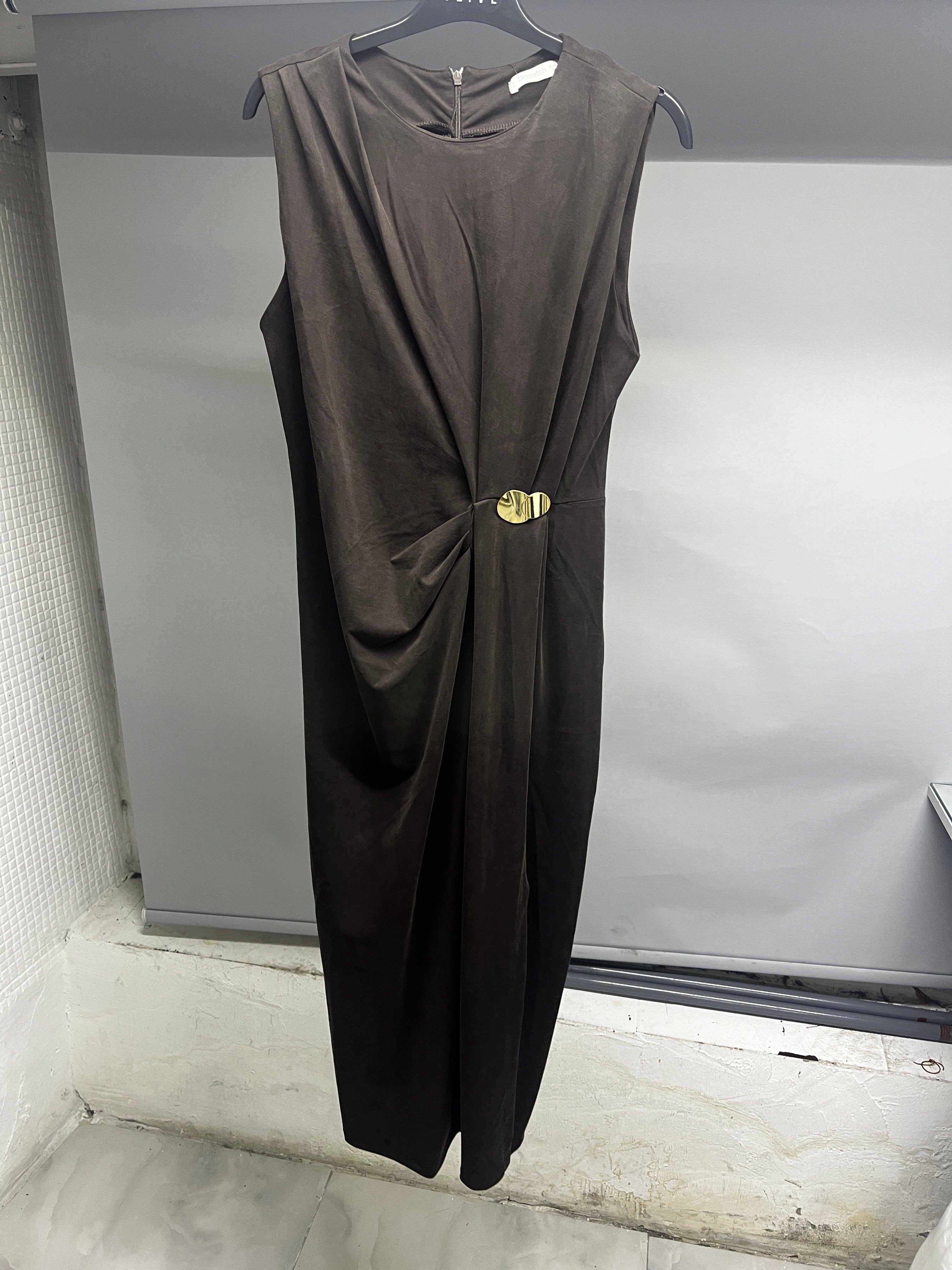 OLIVE-4750 MODAL TOKA ELBİSE KAHVE